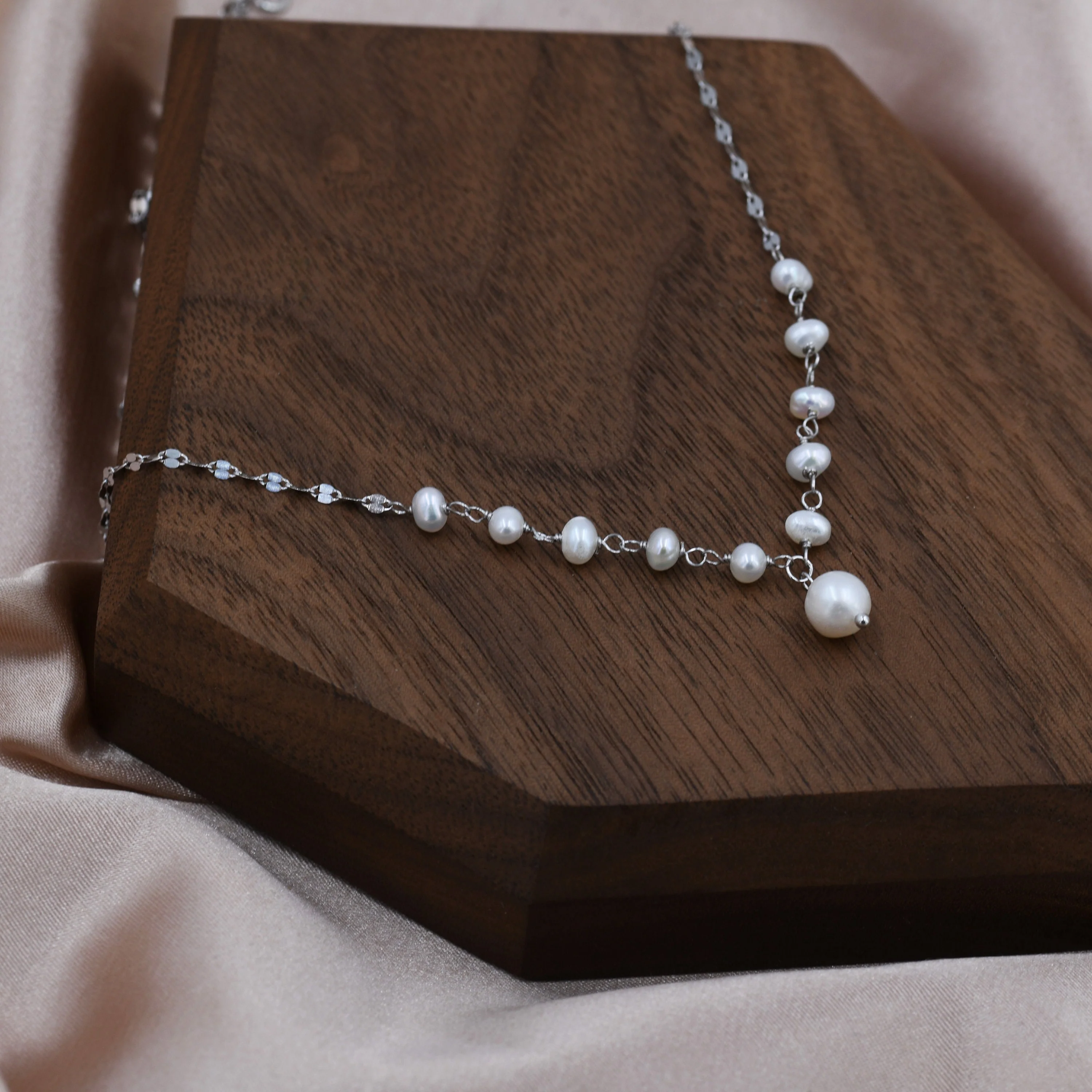 Genuine Pearl Beaded Necklace in Sterling Silver, Silver or Gold , Genuine Freshwater Pearls, Pearl Necklace, Y Necklace - Image 7