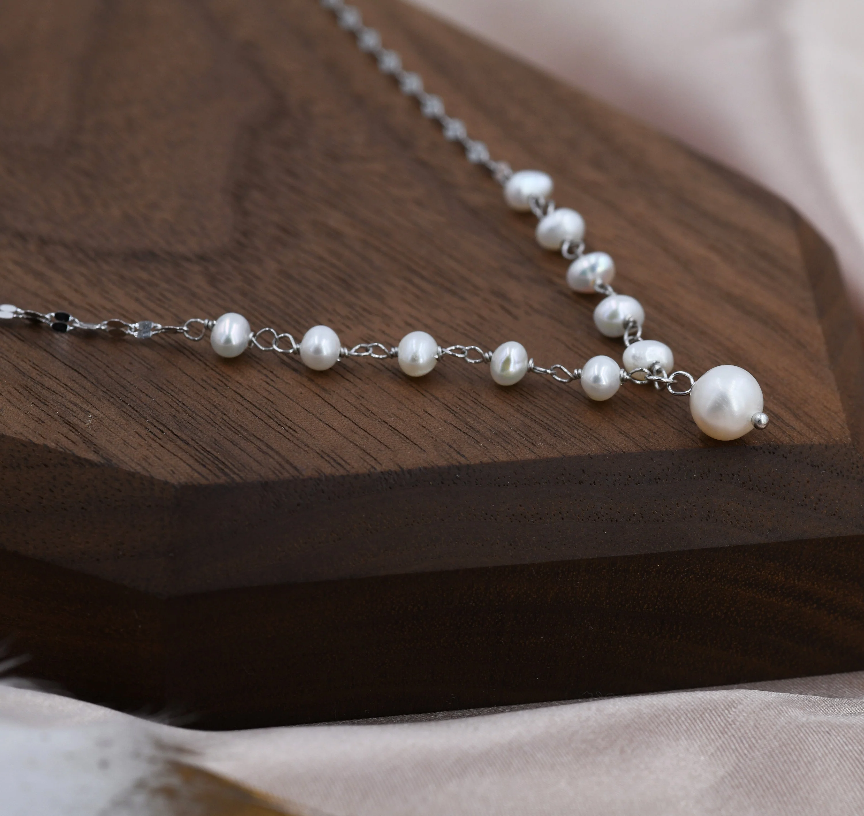 Genuine Pearl Beaded Necklace in Sterling Silver, Silver or Gold , Genuine Freshwater Pearls, Pearl Necklace, Y Necklace - Image 8