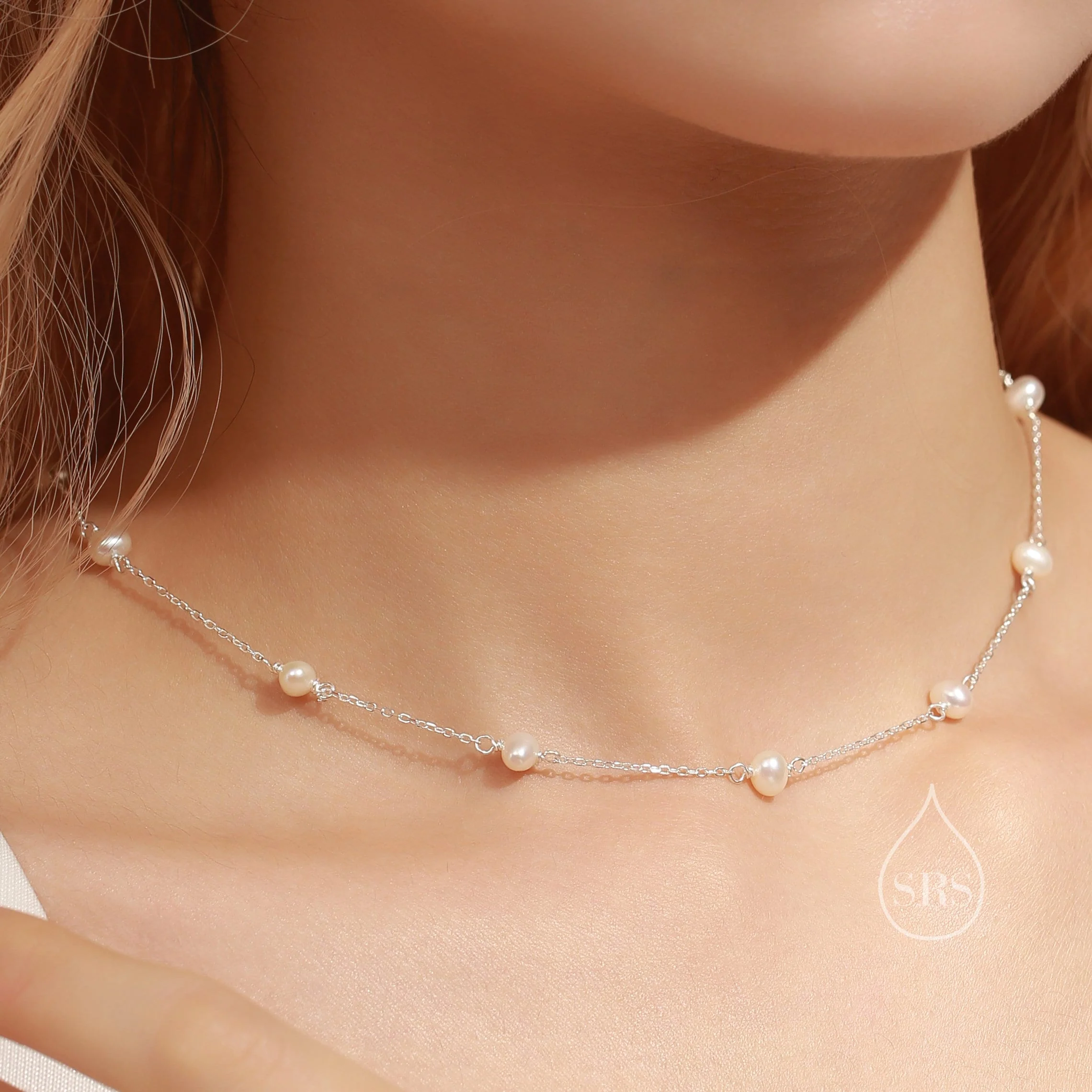 Genuine Pearl Choker Necklace in Sterling Silver, Silver or Gold , Genuine Freshwater Pearls, Pearl Necklace - Image 6