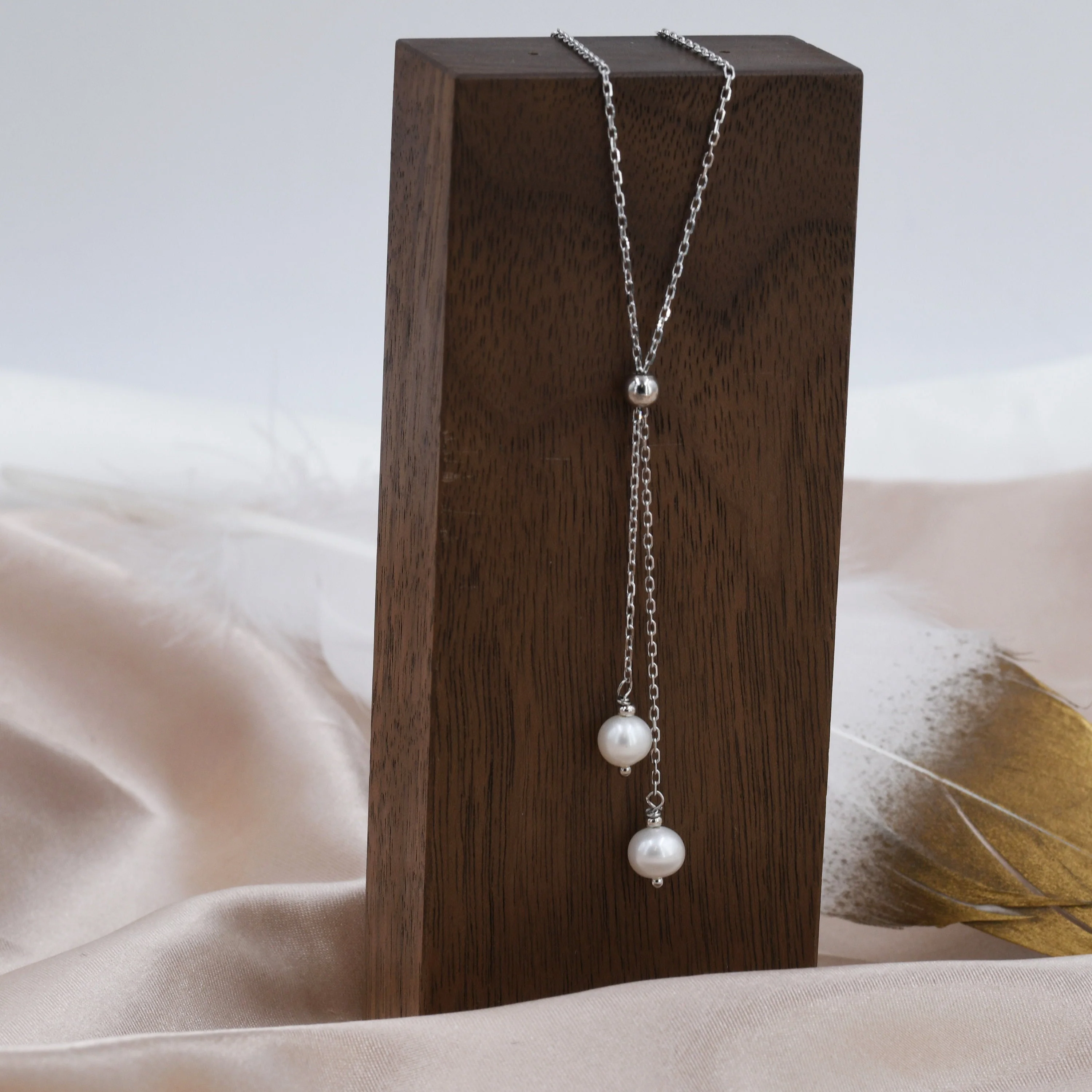 Genuine Pearl Lariat Necklace in Sterling Silver, Silver or Gold , Y Shape, Slider Necklace, Genuine Freshwater Pearls, Pearl Necklace - Image 2