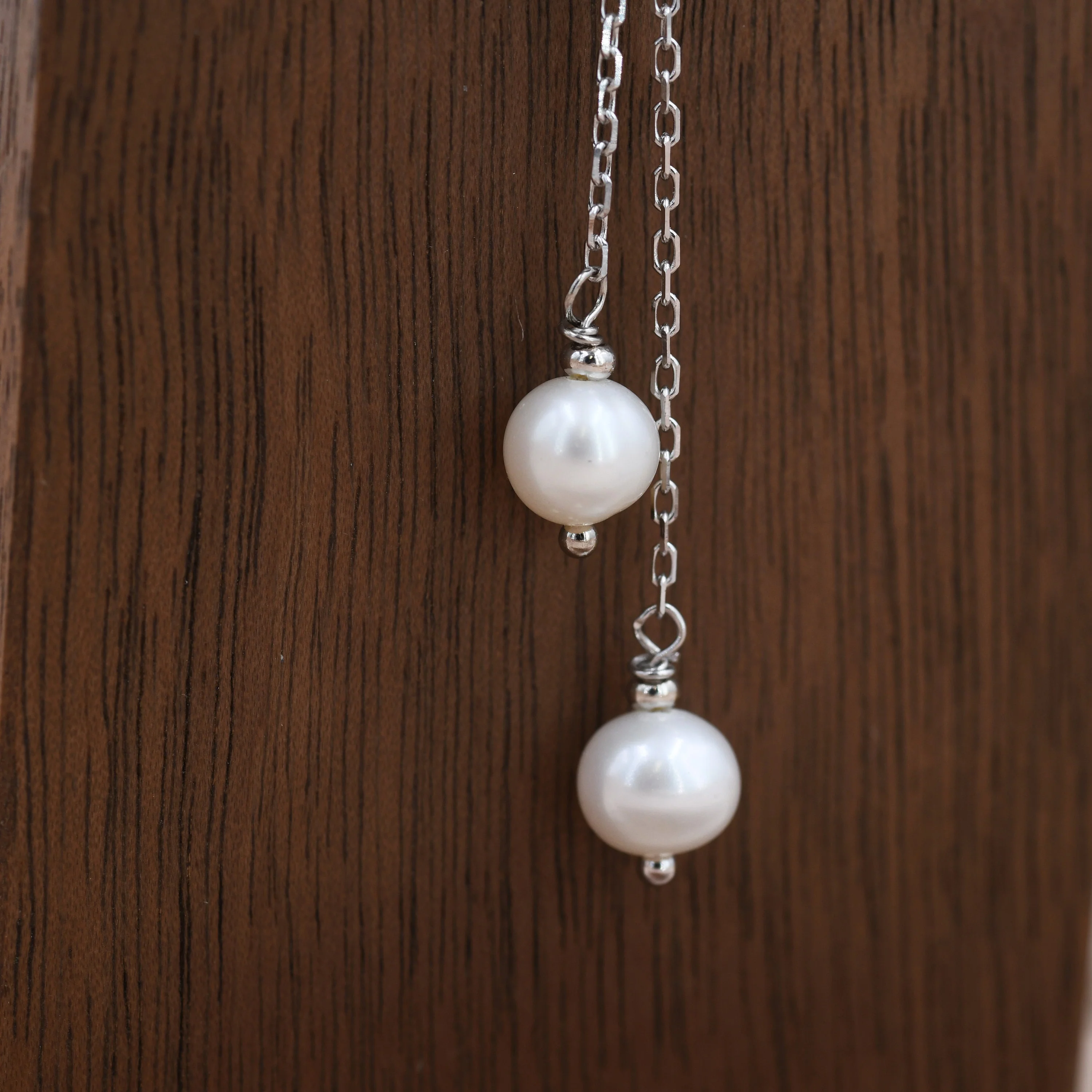 Genuine Pearl Lariat Necklace in Sterling Silver, Silver or Gold , Y Shape, Slider Necklace, Genuine Freshwater Pearls, Pearl Necklace - Image 3
