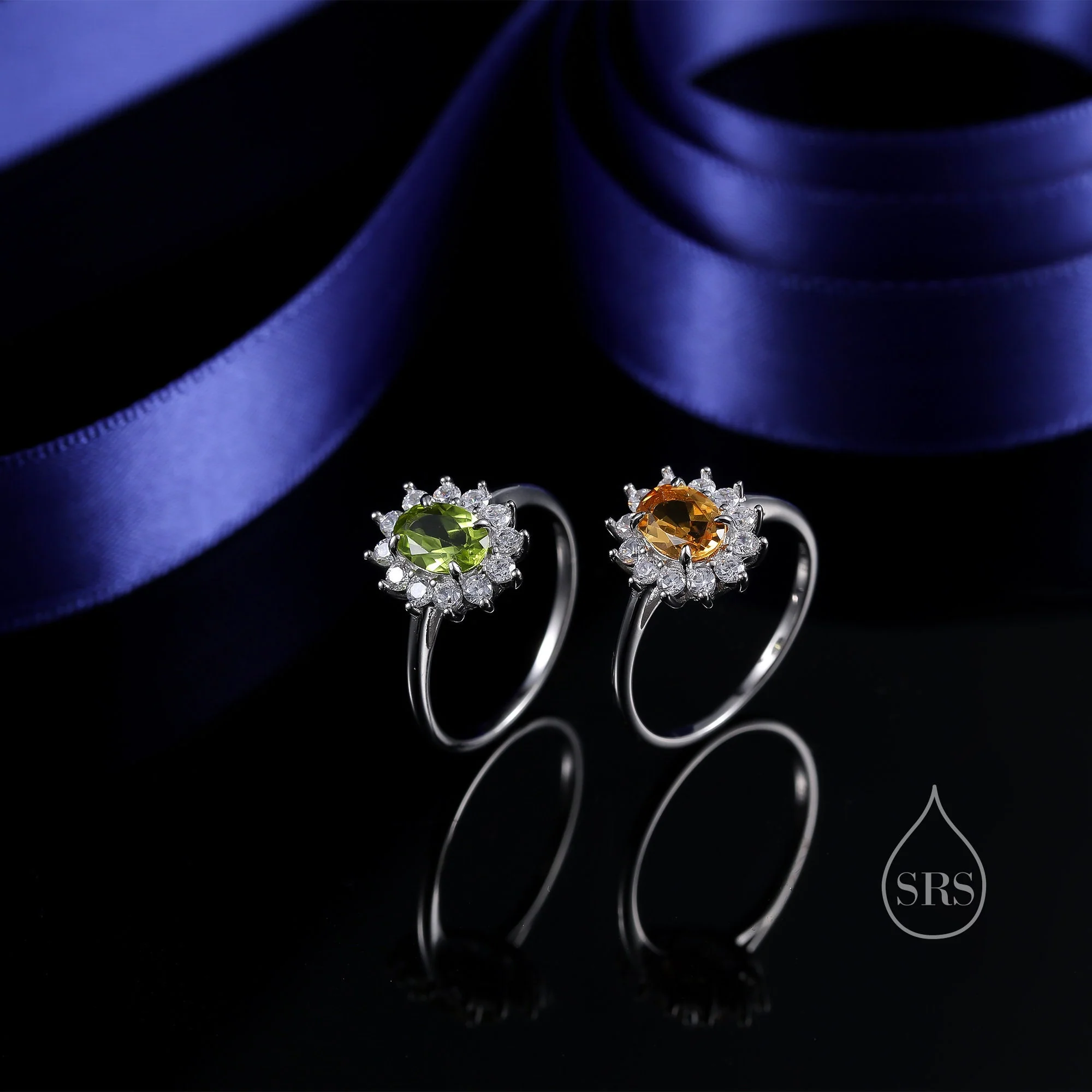 Genuine Peridot and CZ Halo Ring in Sterling Silver, Natural Peridot Stone Ring, Stacking Rings, US 5-8 - Image 7