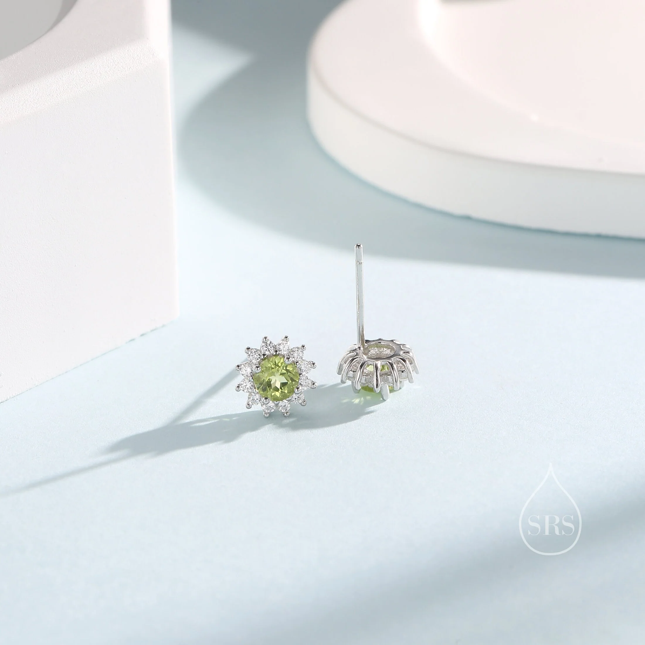 Genuine Peridot Crystal Stud Earrings in Sterling Silver, Natural Green Peridot Stud Earrings, August Birthstone - Image 4