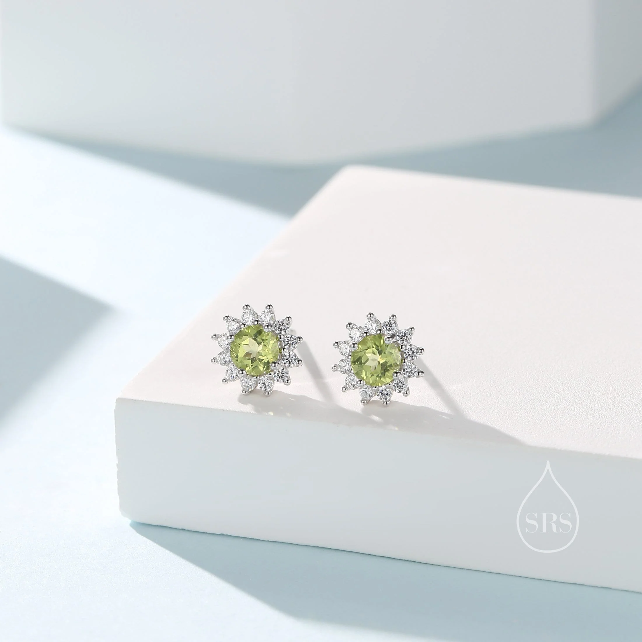 Genuine Peridot Crystal Stud Earrings in Sterling Silver, Natural Green Peridot Stud Earrings, August Birthstone - Image 7
