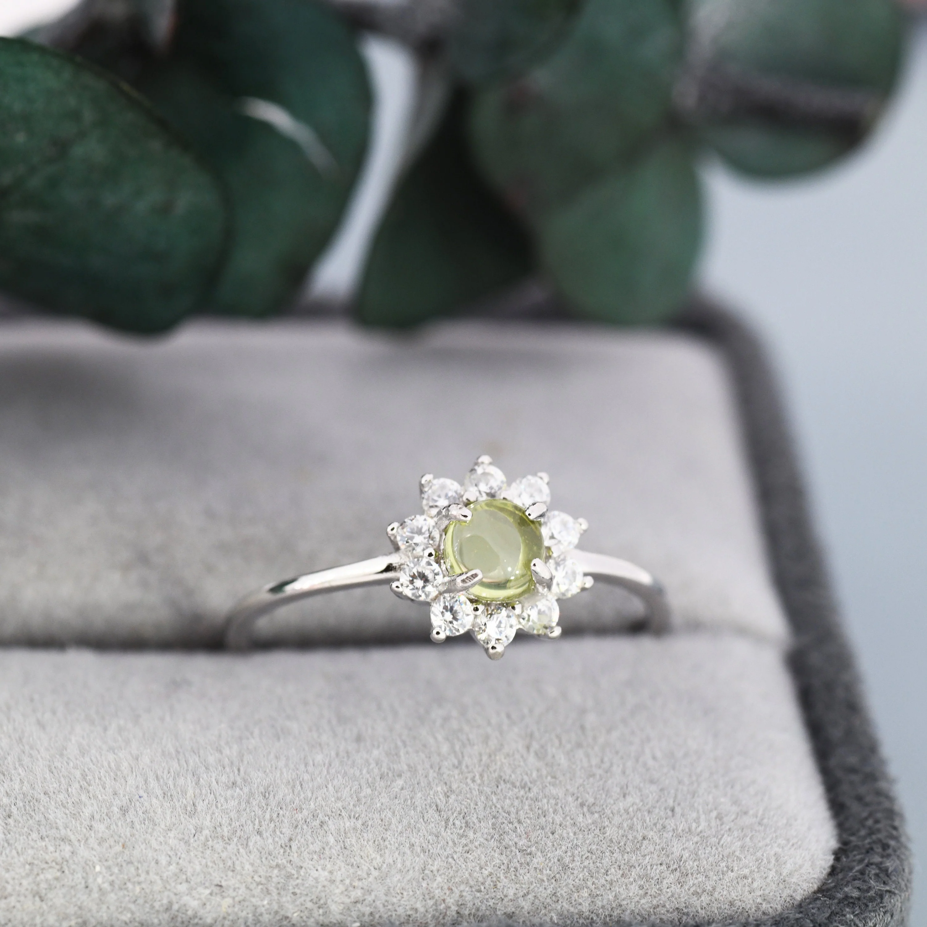Genuine Peridot Halo Ring in Sterling Silver, US 5 - 8, Natural Peridot Gemstone Ring, Crystal Flower Ring - Image 7