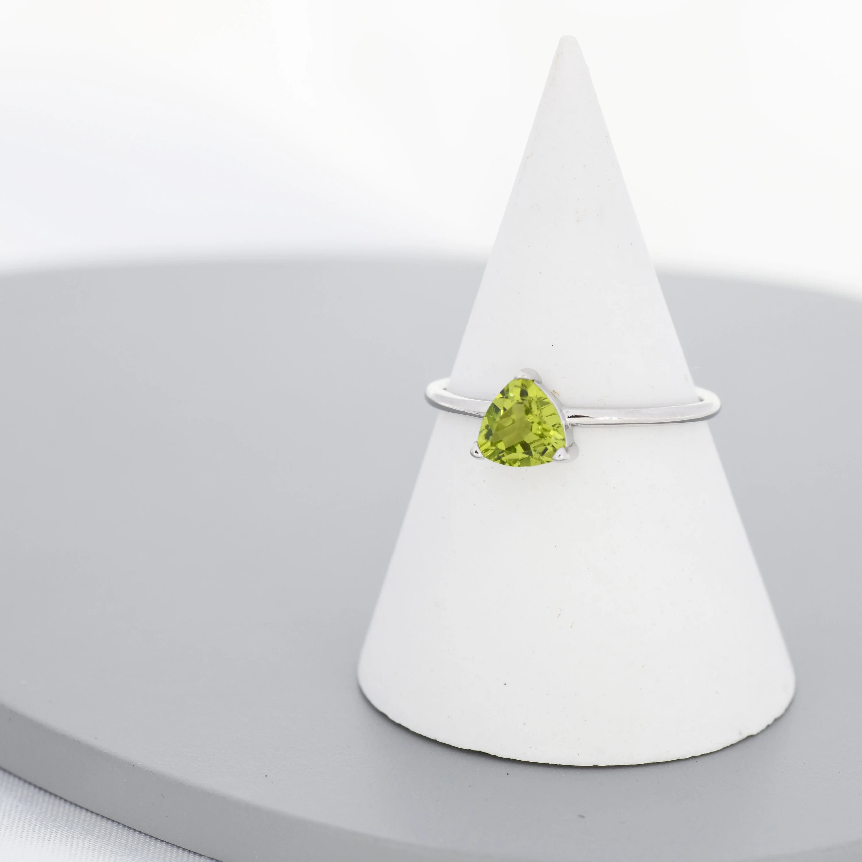 Genuine Peridot Ring in Sterling Silver, Natural Trillion Cut Peridot Stone Ring, Stacking Rings, US 5-8 - Image 3