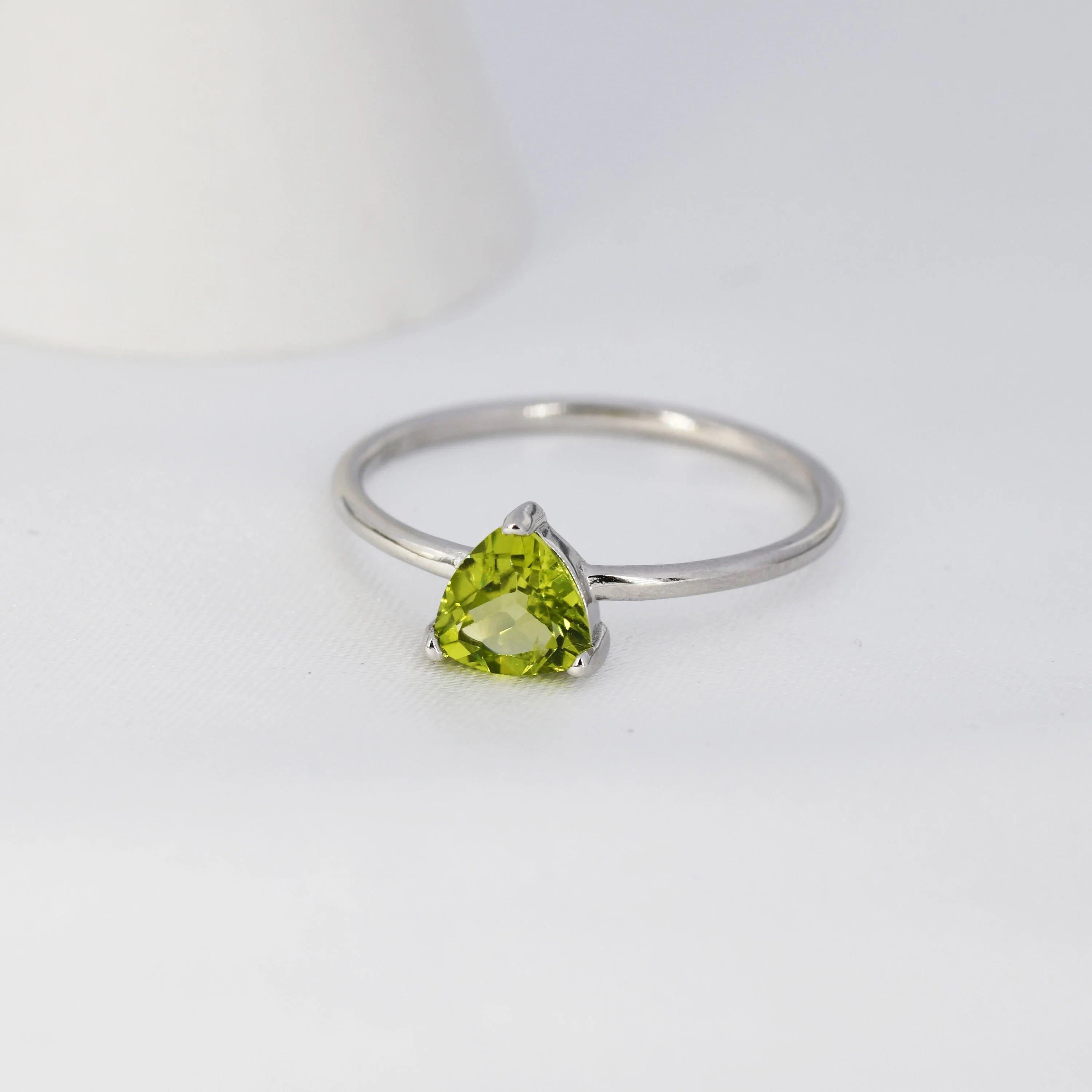 Genuine Peridot Ring in Sterling Silver, Natural Trillion Cut Peridot Stone Ring, Stacking Rings, US 5-8 - Image 4