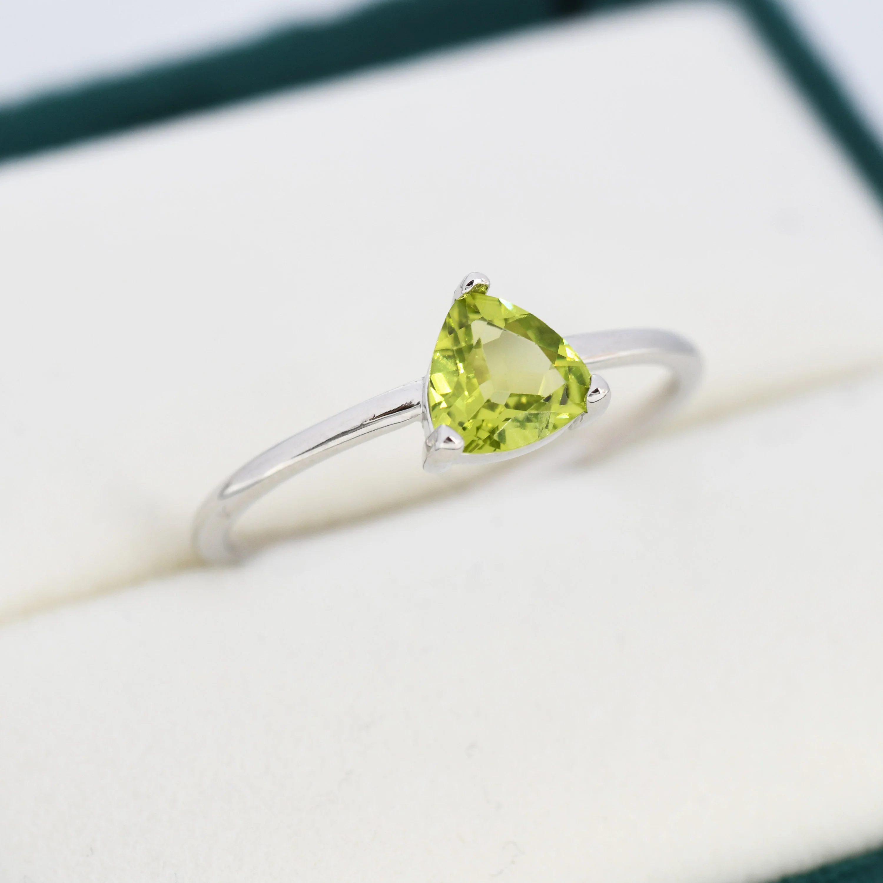 Genuine Peridot Ring in Sterling Silver, Natural Trillion Cut Peridot Stone Ring, Stacking Rings, US 5-8 - Image 5