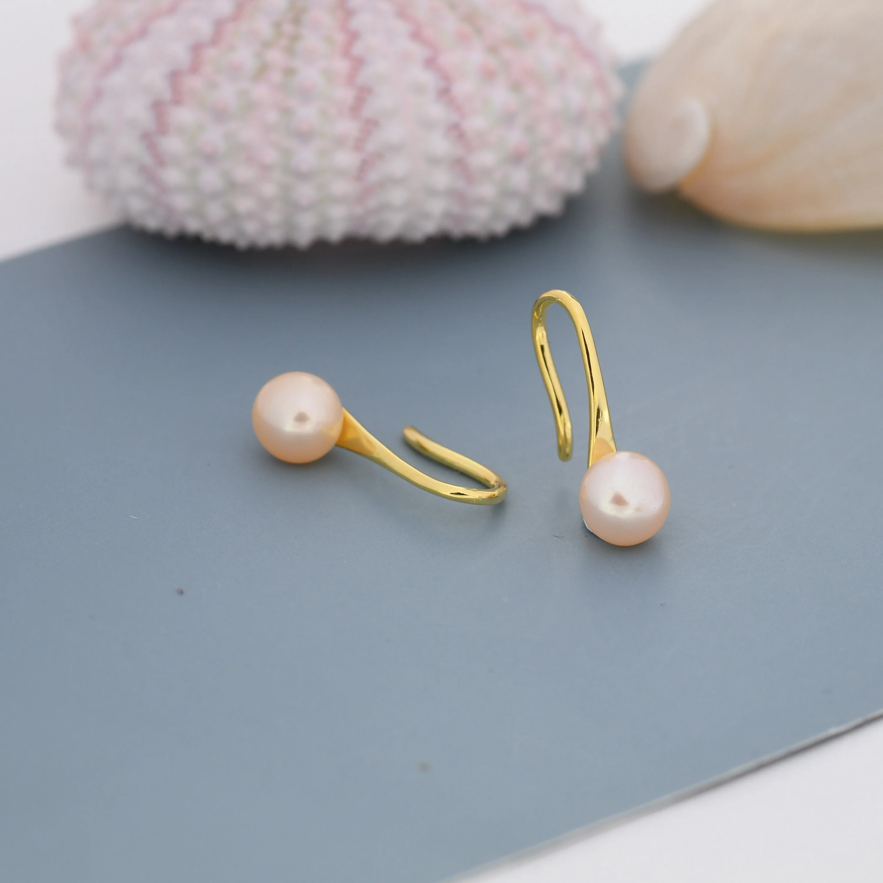 Genuine Pink Freshwater Pearl Hook Earrings in Sterling Silver, 7mm or 8mm, Natural Freshwater Pearls, Silver or Gold, Pink Pearl - Image 4