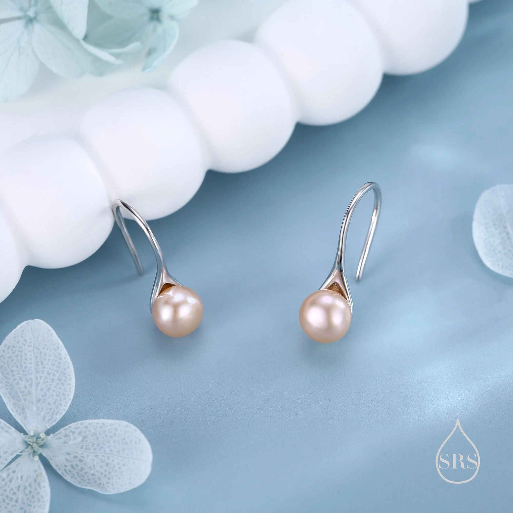 Genuine Pink Freshwater Pearl Hook Earrings in Sterling Silver, Natural Freshwater Pearls, Silver or Gold, Natural Pink Button Pearl - Image 3