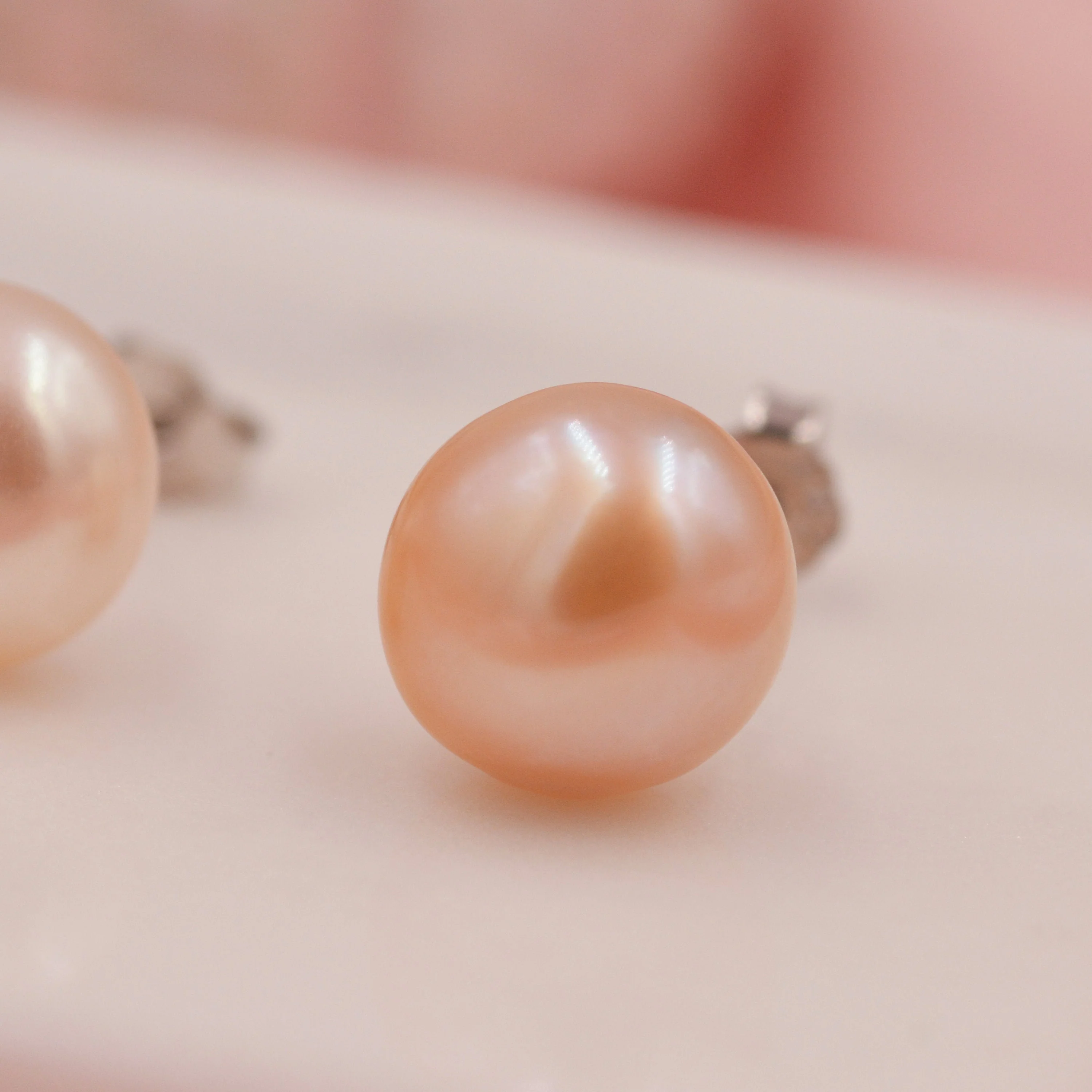 Genuine Pink Pearl Stud Earrings in Sterling Silver, 5mm - 8mm, Small Pearl Stud and Large Pearl Stud, Silver pearl Earrings, - Image 3