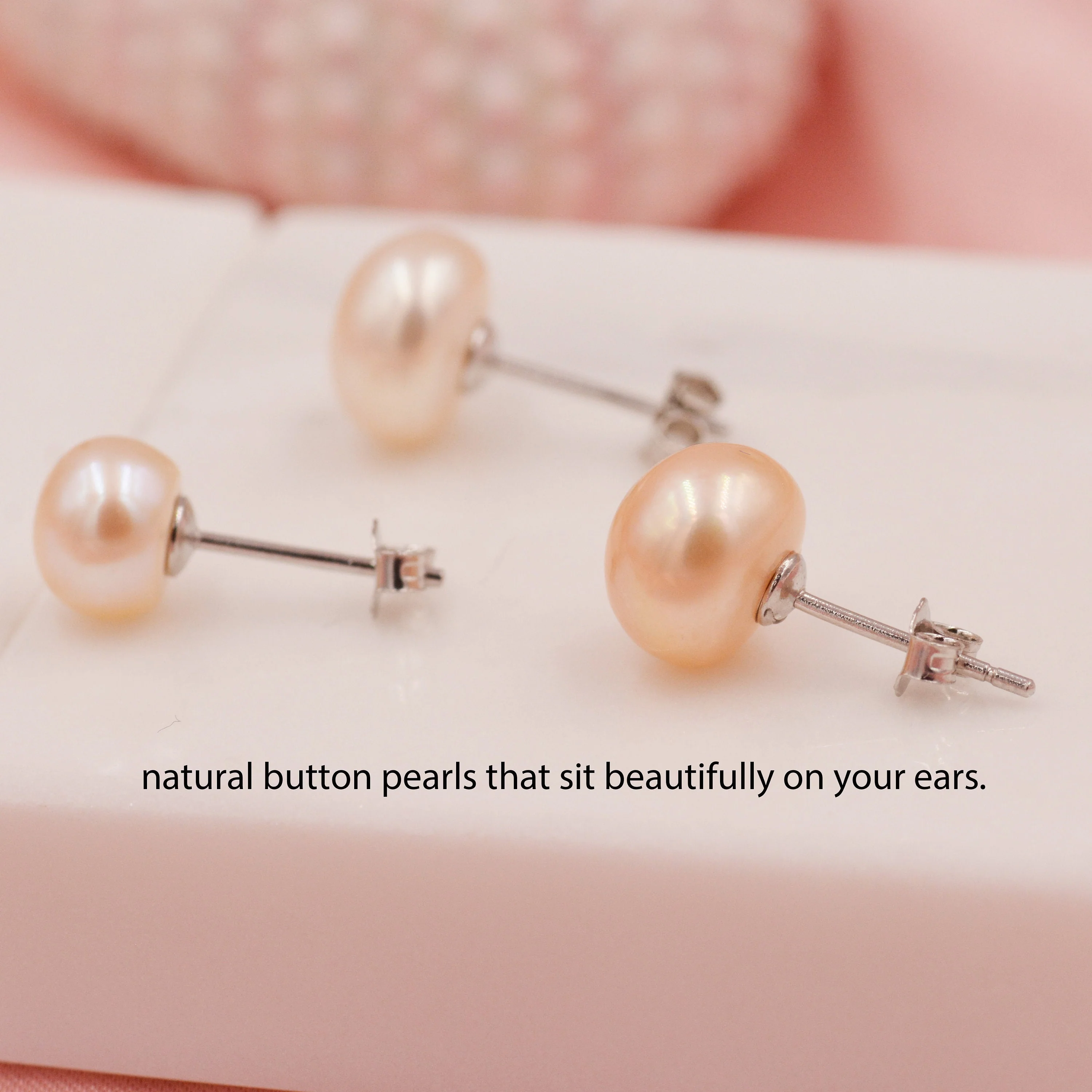 Genuine Pink Pearl Stud Earrings in Sterling Silver, 5mm - 8mm, Small Pearl Stud and Large Pearl Stud, Silver pearl Earrings, - Image 4