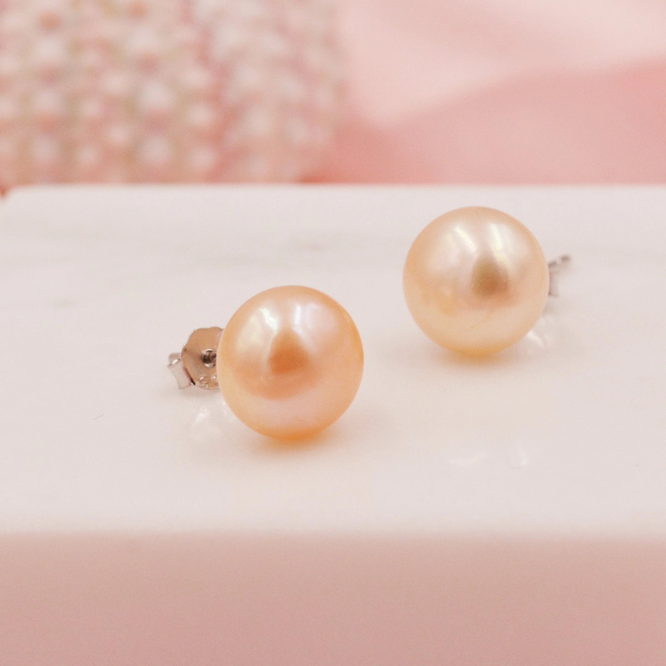 Genuine Pink Pearl Stud Earrings in Sterling Silver, 5mm - 8mm, Small Pearl Stud and Large Pearl Stud, Silver pearl Earrings, - Image 5
