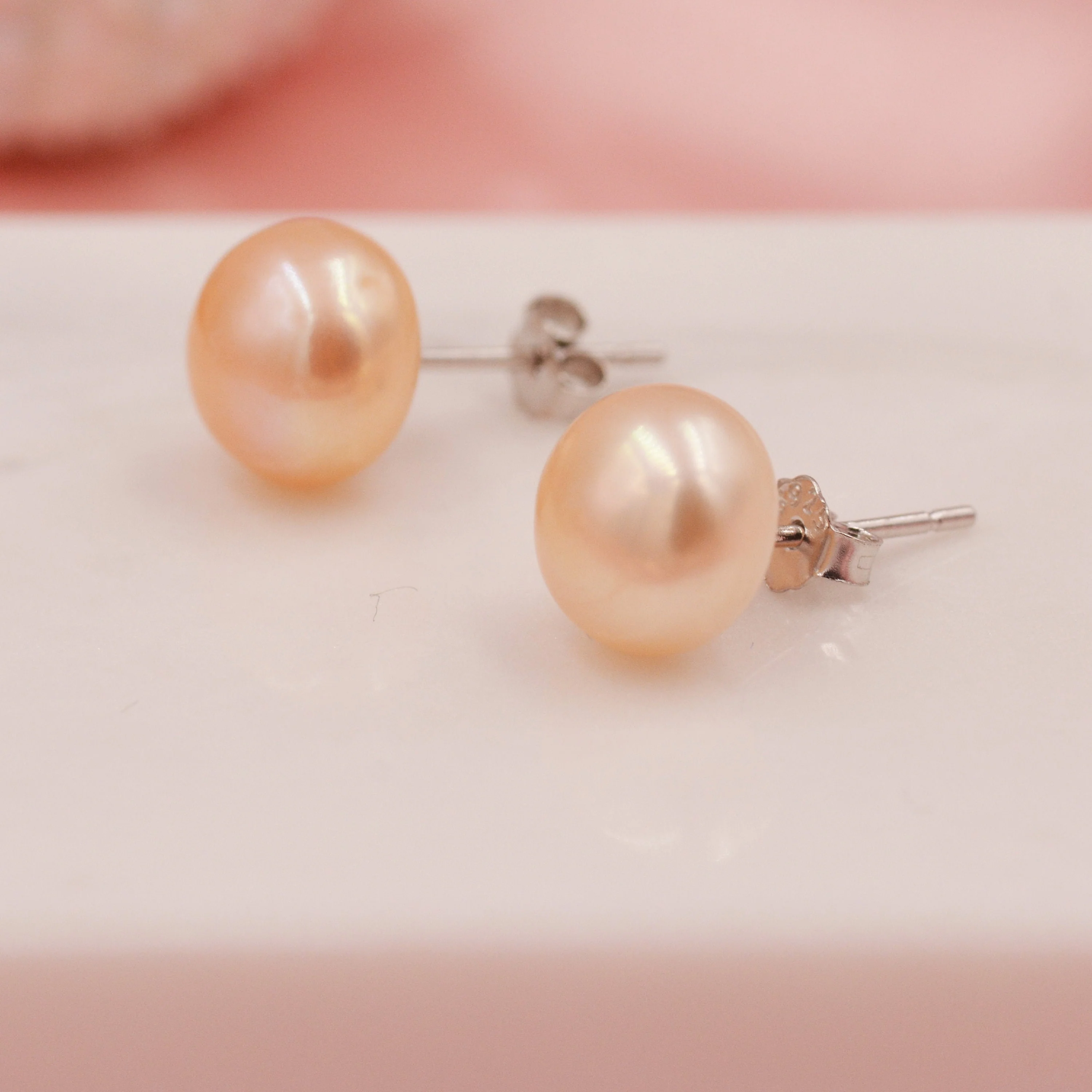Genuine Pink Pearl Stud Earrings in Sterling Silver, 5mm - 8mm, Small Pearl Stud and Large Pearl Stud, Silver pearl Earrings, - Image 6