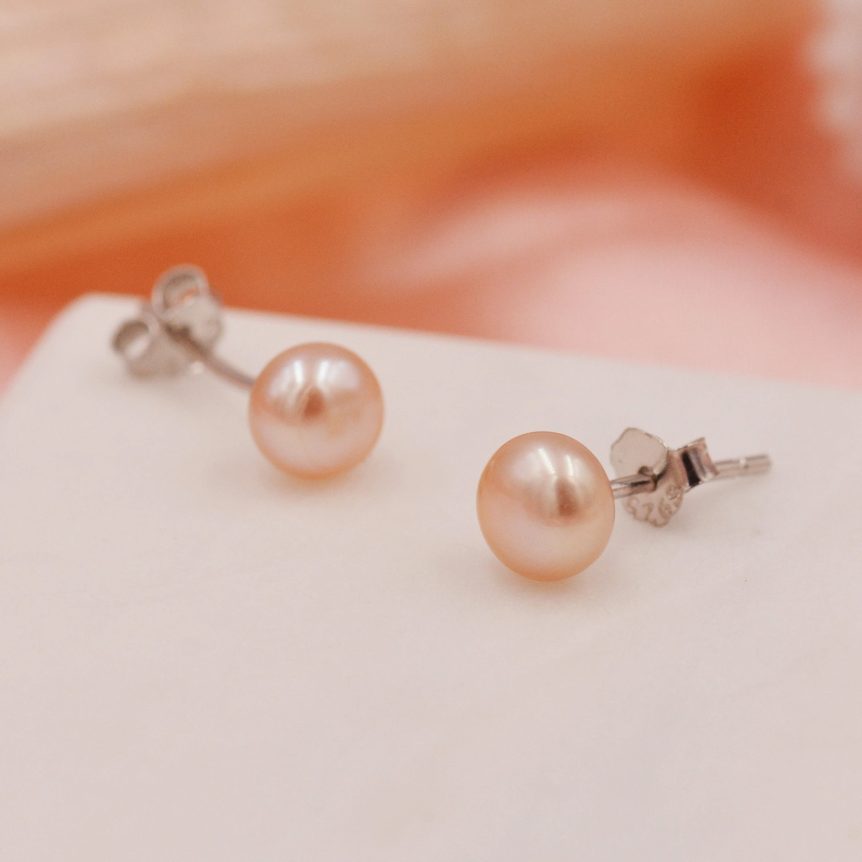 Genuine Pink Pearl Stud Earrings in Sterling Silver, 5mm - 8mm, Small Pearl Stud and Large Pearl Stud, Silver pearl Earrings, - Image 7