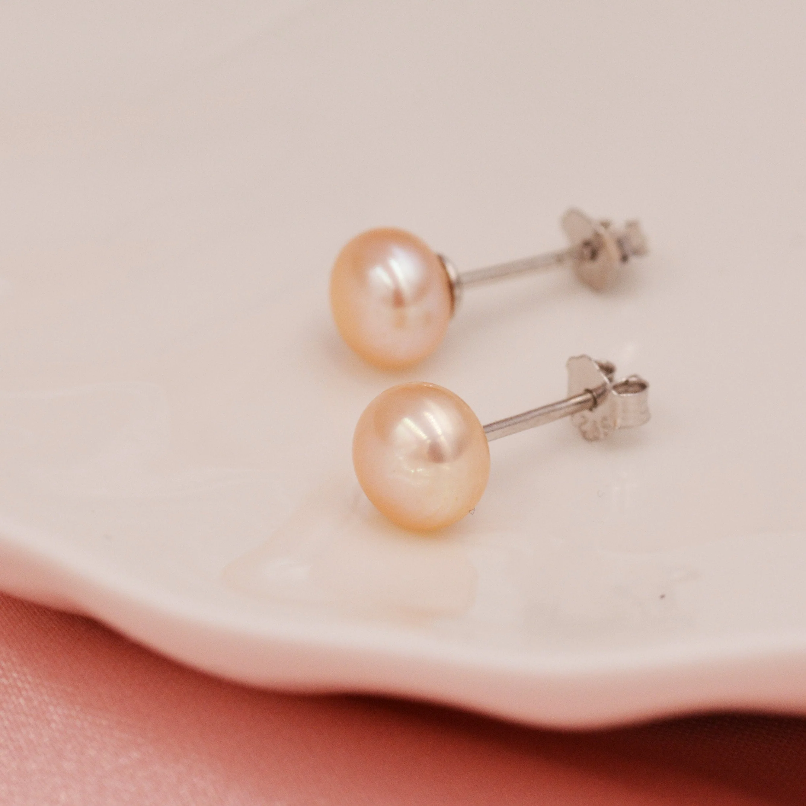 Genuine Pink Pearl Stud Earrings in Sterling Silver, 5mm - 8mm, Small Pearl Stud and Large Pearl Stud, Silver pearl Earrings, - Image 8