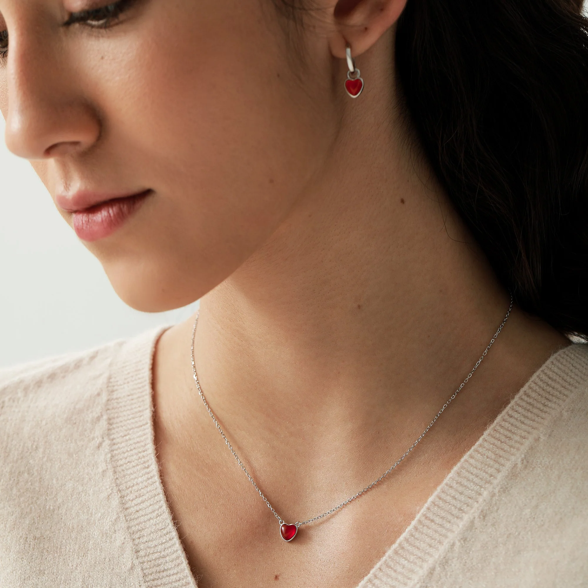 Genuine Red Onyx Heart Pendant Necklace in Sterling Silver - Image 11