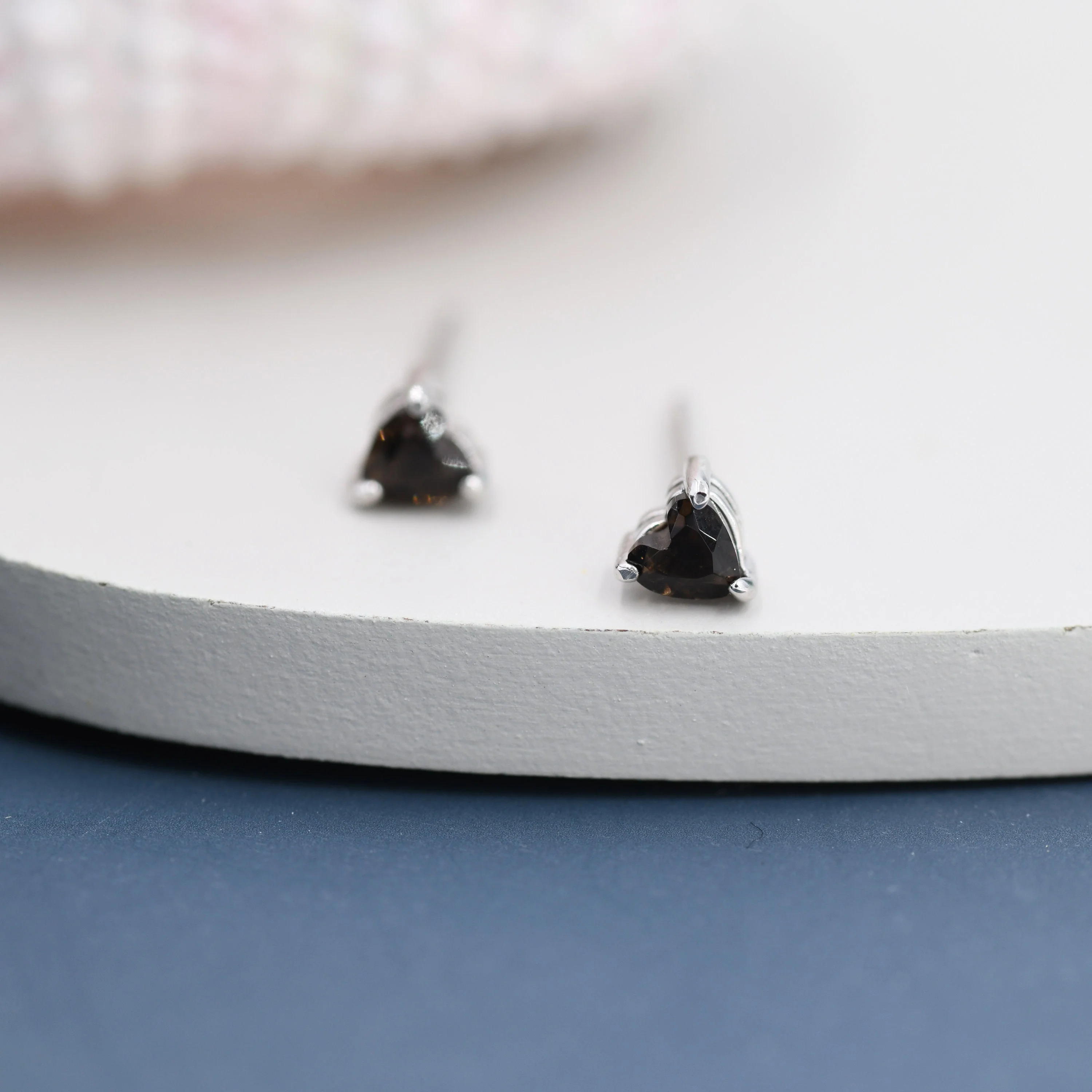 Genuine Smoky Quartz Crystal Heart Stud Earrings in Sterling Silver, 3mm Heart Stud Earrings, Tiny Heart Earrings - Image 4
