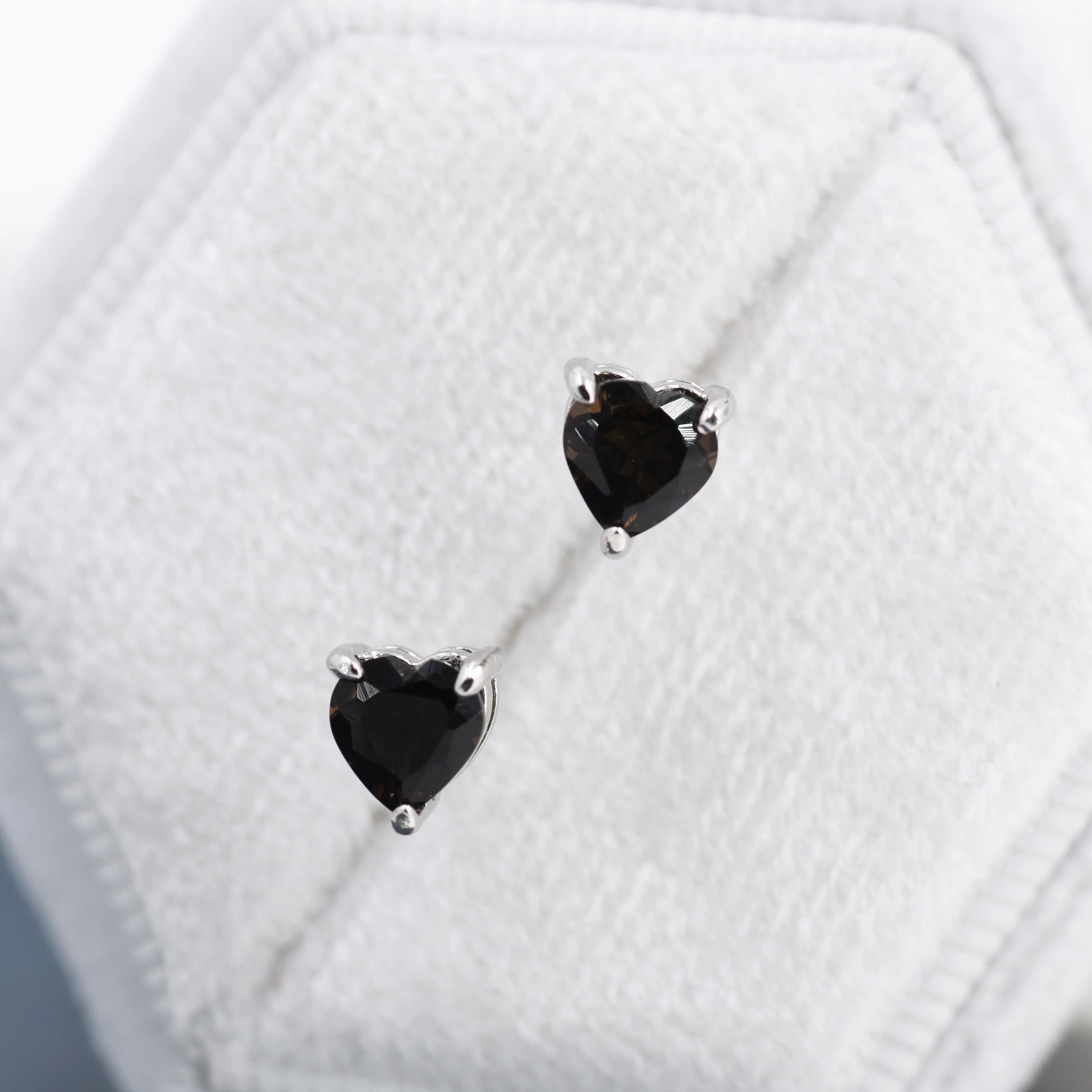 Genuine Smoky Quartz Crystal Heart Stud Earrings in Sterling Silver, 5mm Crystal, Heart Stud Earrings, Tiny Heart Earrings - Image 2