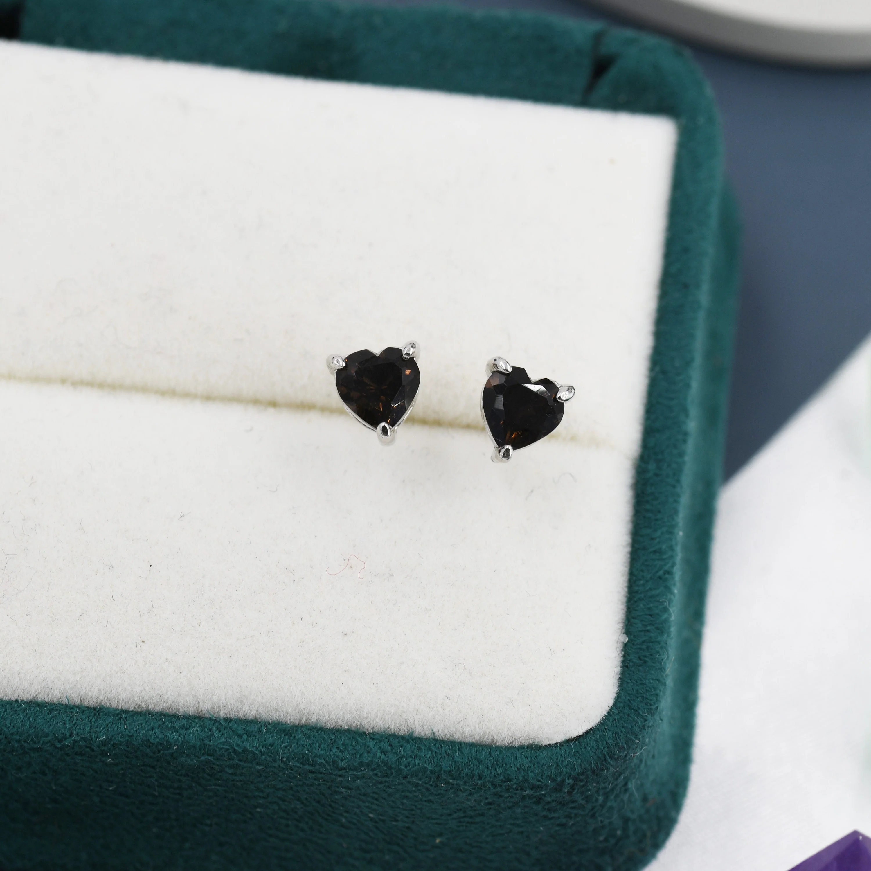 Genuine Smoky Quartz Crystal Heart Stud Earrings in Sterling Silver, 5mm Crystal, Heart Stud Earrings, Tiny Heart Earrings - Image 3