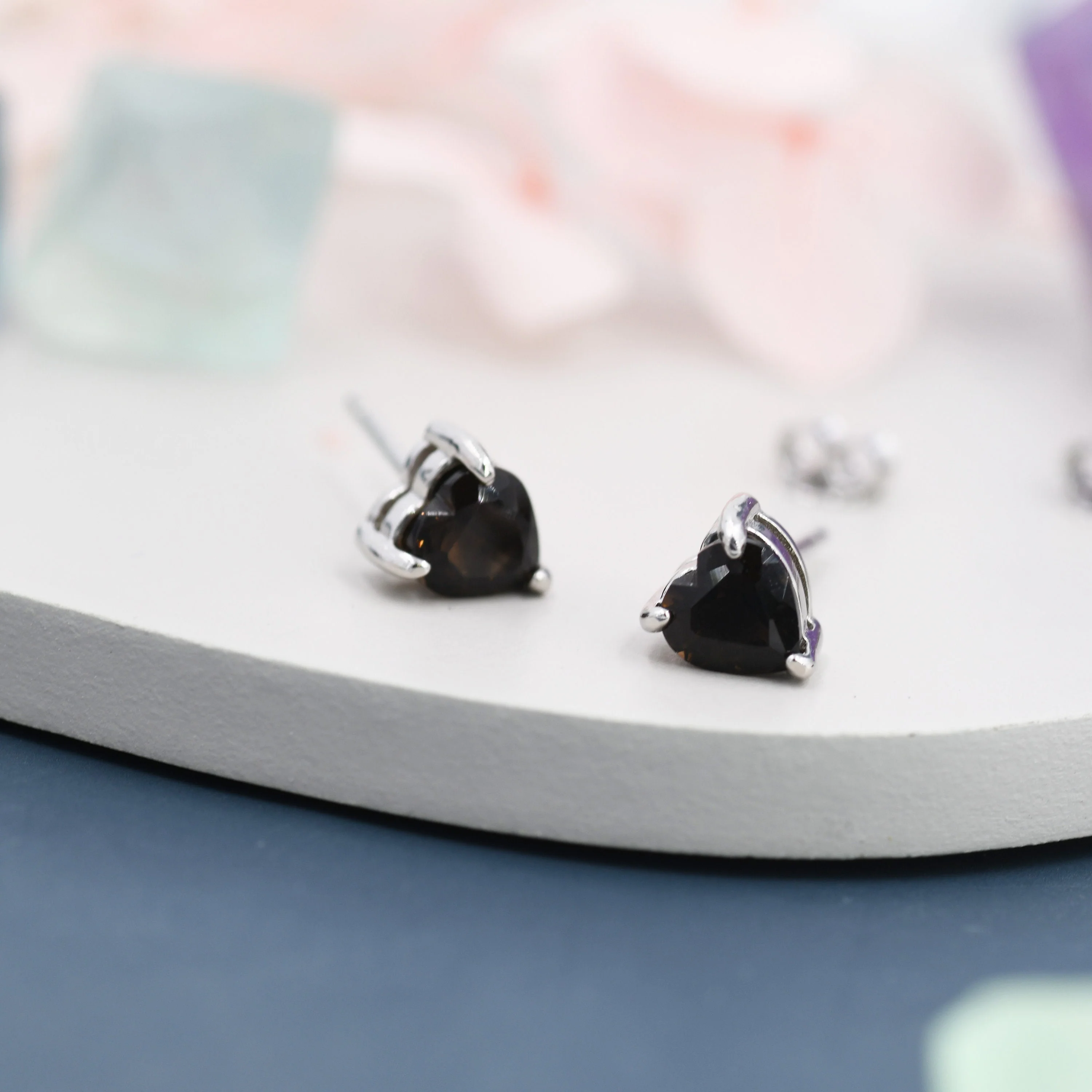 Genuine Smoky Quartz Crystal Heart Stud Earrings in Sterling Silver, 5mm Crystal, Heart Stud Earrings, Tiny Heart Earrings - Image 4