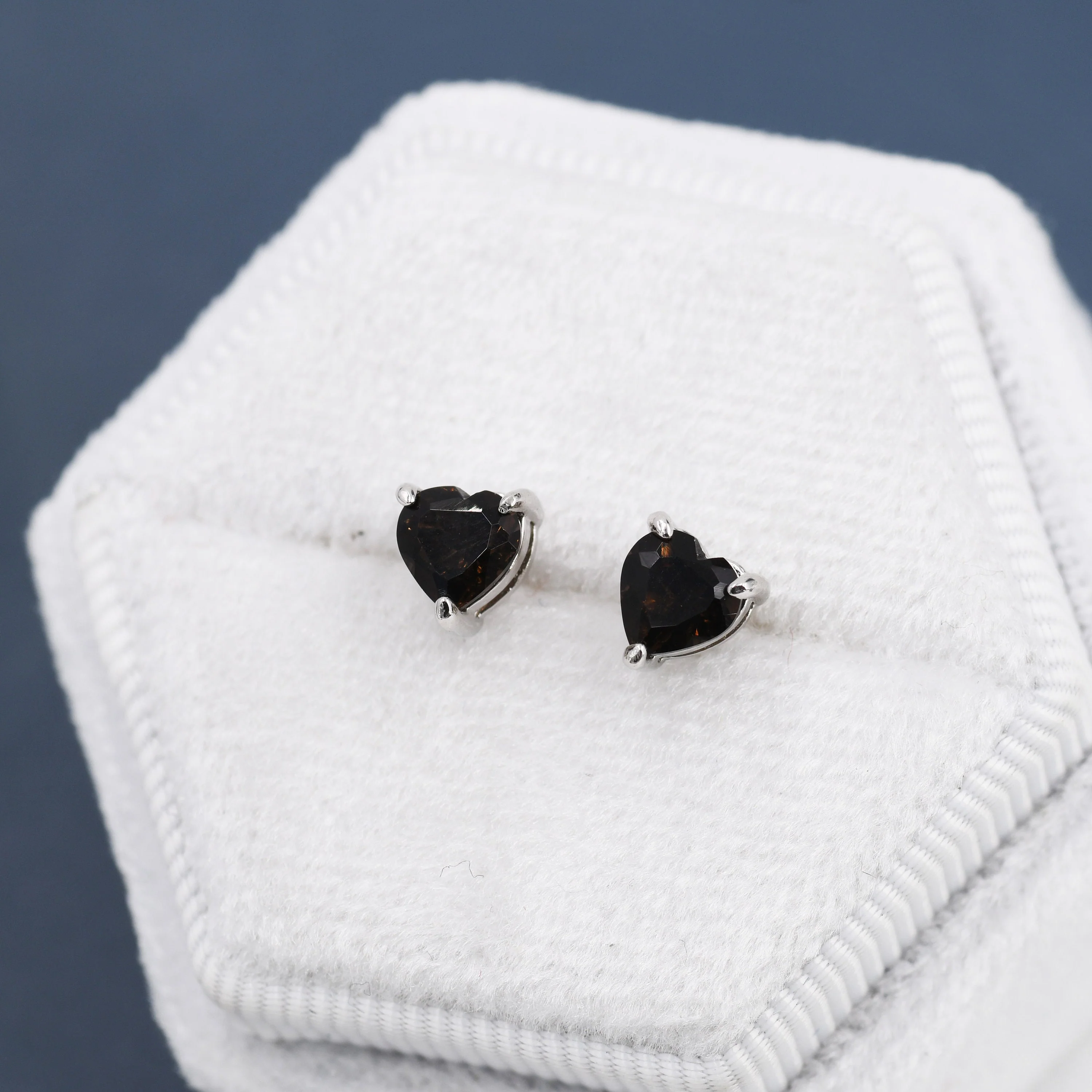 Genuine Smoky Quartz Crystal Heart Stud Earrings in Sterling Silver, 5mm Crystal, Heart Stud Earrings, Tiny Heart Earrings - Image 6