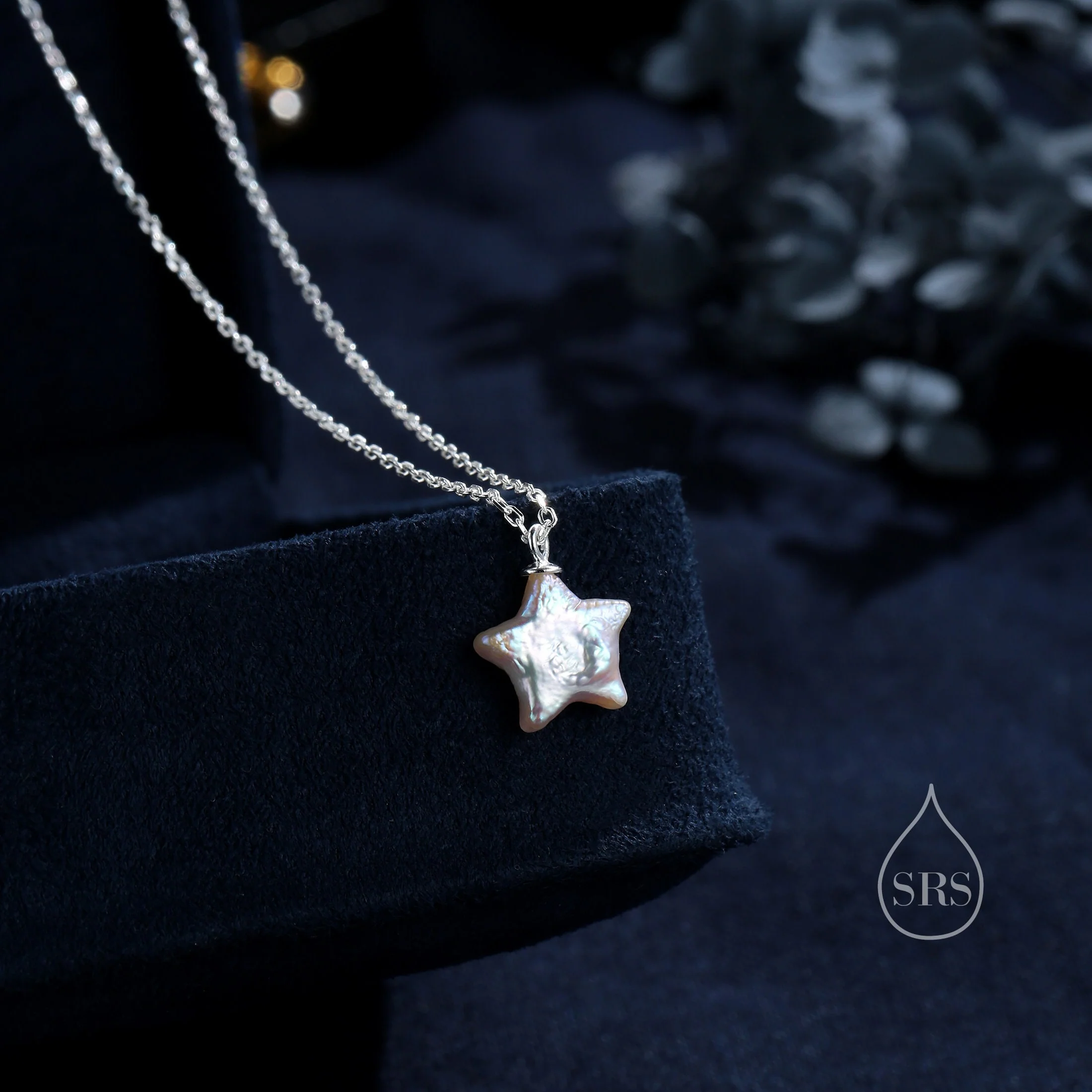 Genuine Star Baroque Pearl Pendant Necklace in Sterling Silver, Delicate Keshi Pearl Star Necklace, Star Pearl Necklace - Image 2