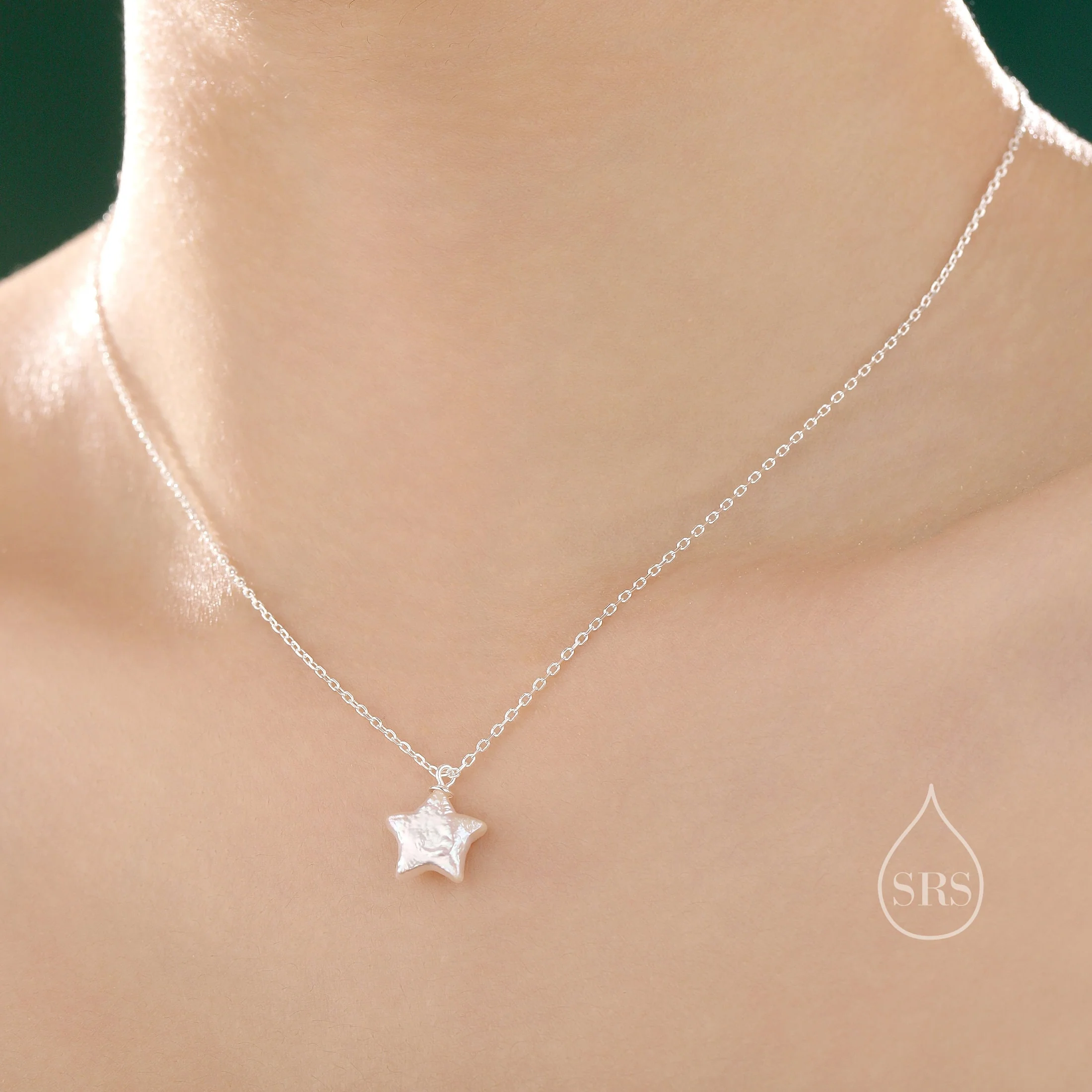 Genuine Star Baroque Pearl Pendant Necklace in Sterling Silver, Delicate Keshi Pearl Star Necklace, Star Pearl Necklace - Image 4