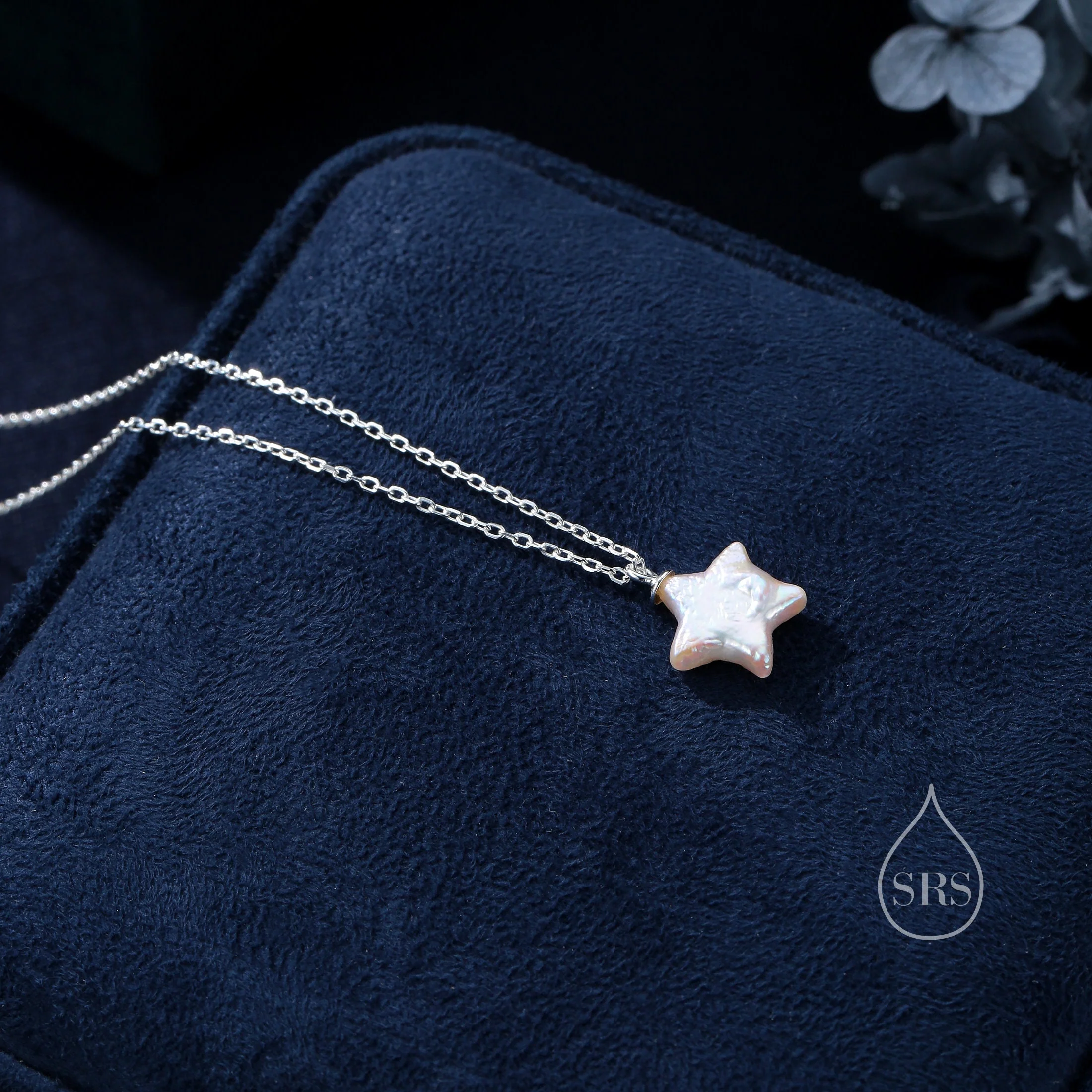 Genuine Star Baroque Pearl Pendant Necklace in Sterling Silver, Delicate Keshi Pearl Star Necklace, Star Pearl Necklace - Image 5