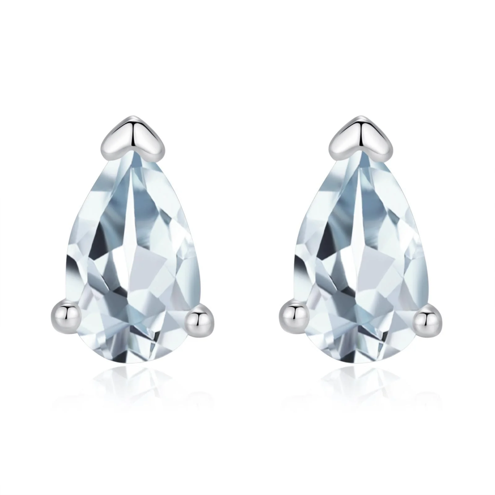 Genuine Sky Blue Topaz Crystal Droplet Stud Earrings in Sterling Silver, Natural Blue Topaz Pear Shape Stud Earrings, March Birthstone - Image 11