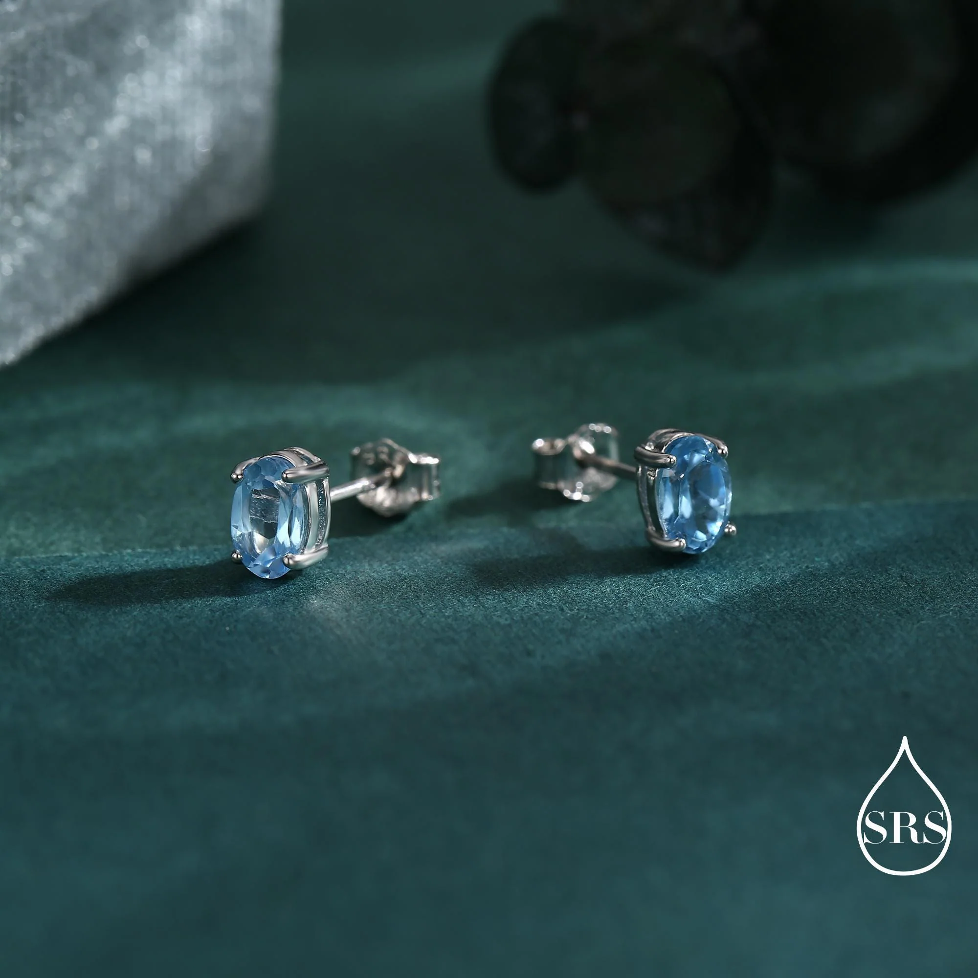 Genuine Topaz Crystal Stud Earrings in Sterling Silver, Natural Topaz Oval Crystal Earrings, March Birthstone - Image 8