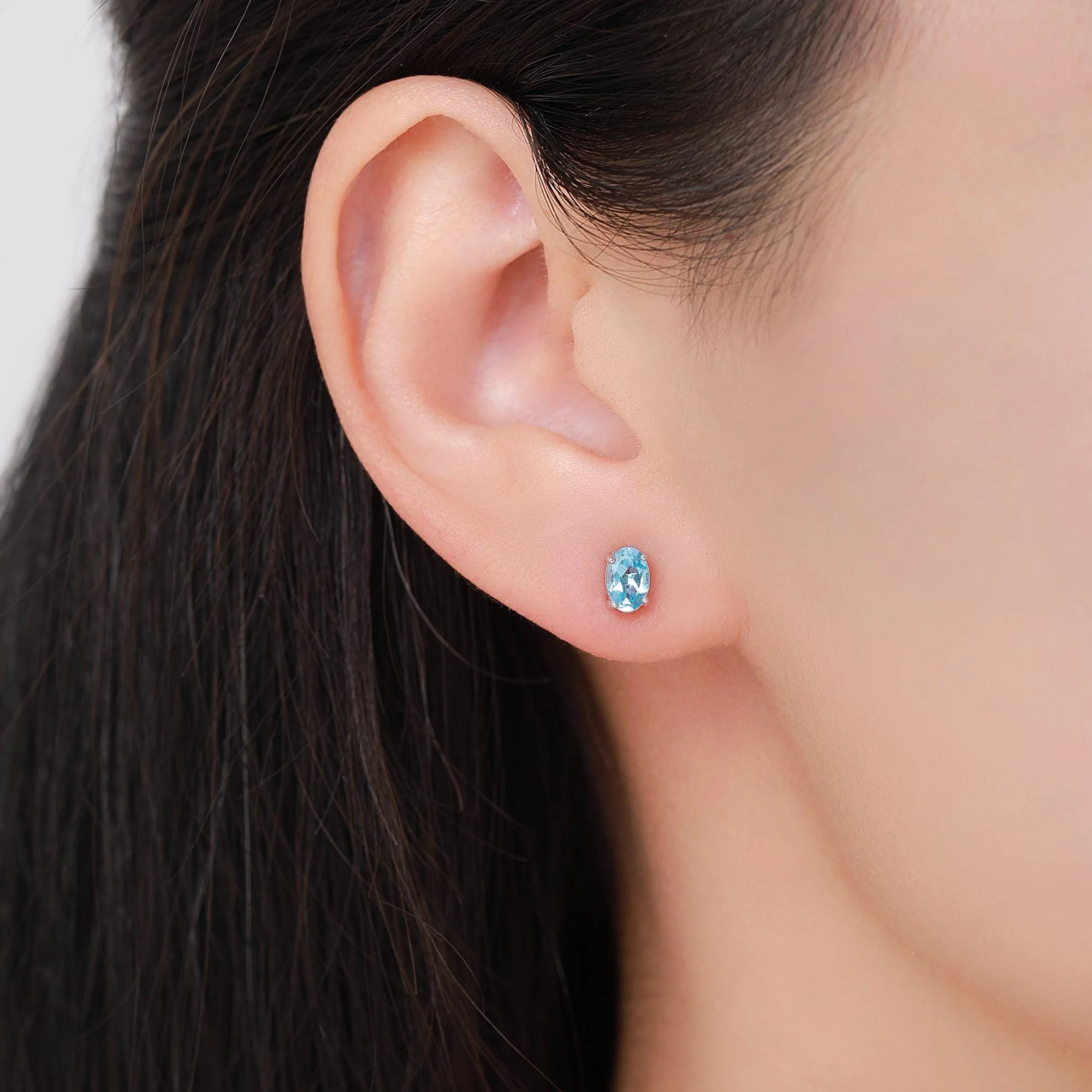 Genuine Topaz Crystal Stud Earrings in Sterling Silver, Natural Topaz Oval Crystal Earrings, March Birthstone - Image 9