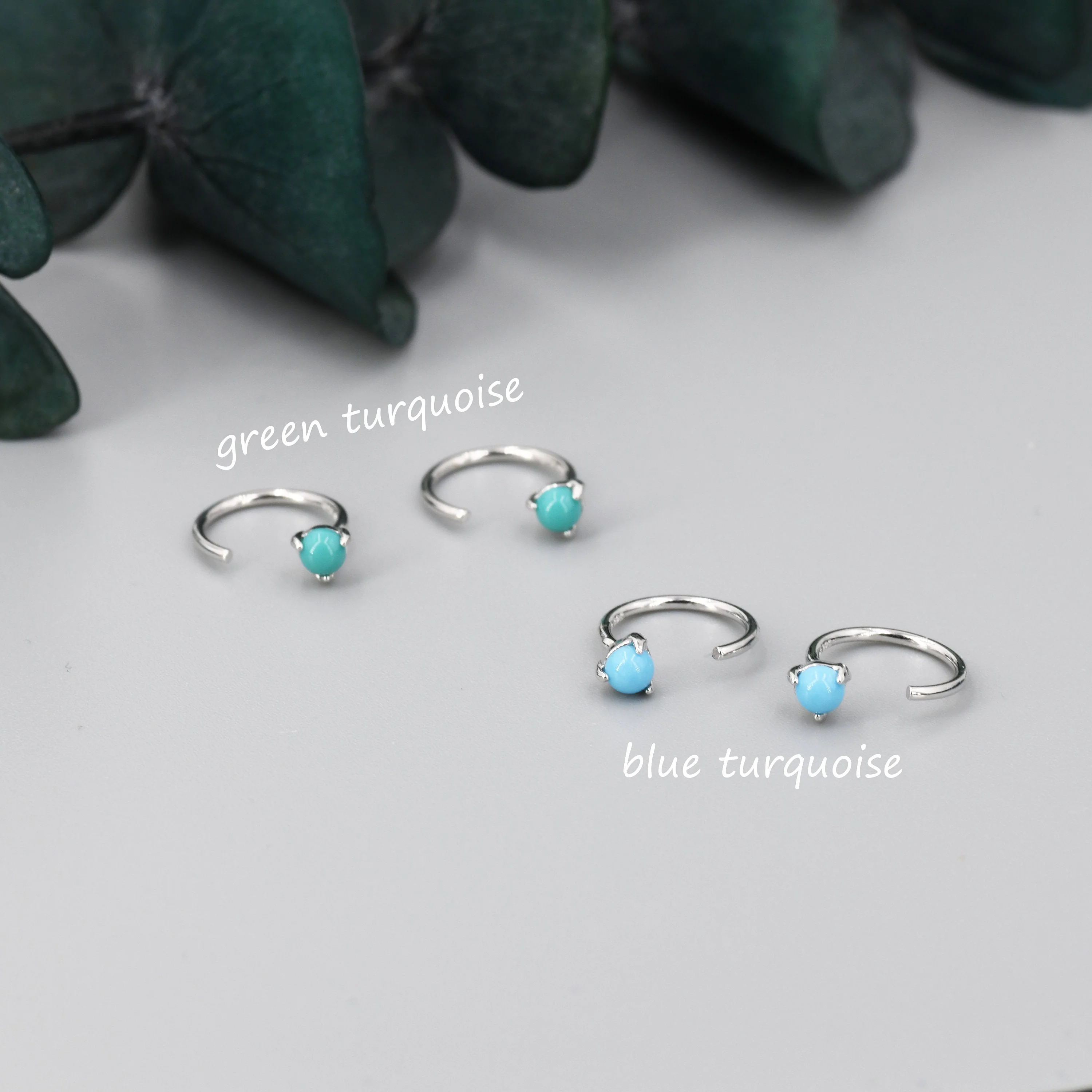 Genuine Turquoise Threader Hoop Earrings in Sterling Silver, Blue Turquoise or Green Turquoise Huggie Hoops, Turquoise Open Hoop Earrings
