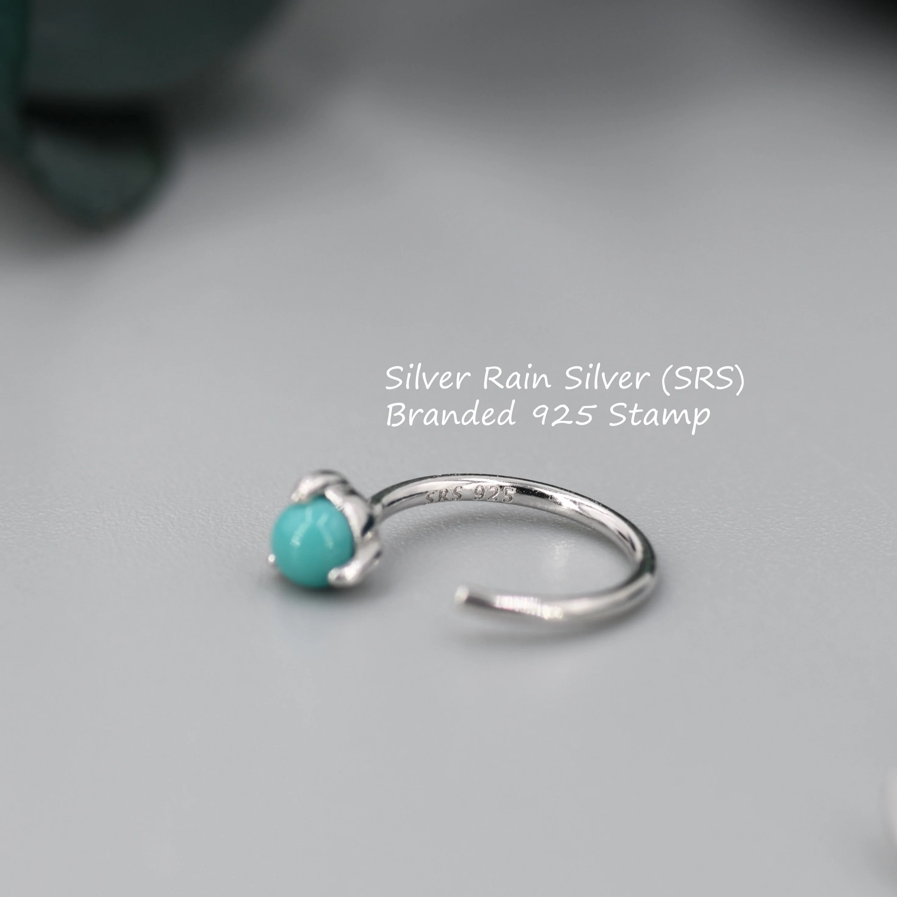 Genuine Turquoise Threader Hoop Earrings in Sterling Silver, Blue Turquoise or Green Turquoise Huggie Hoops, Turquoise Open Hoop Earrings - Image 2