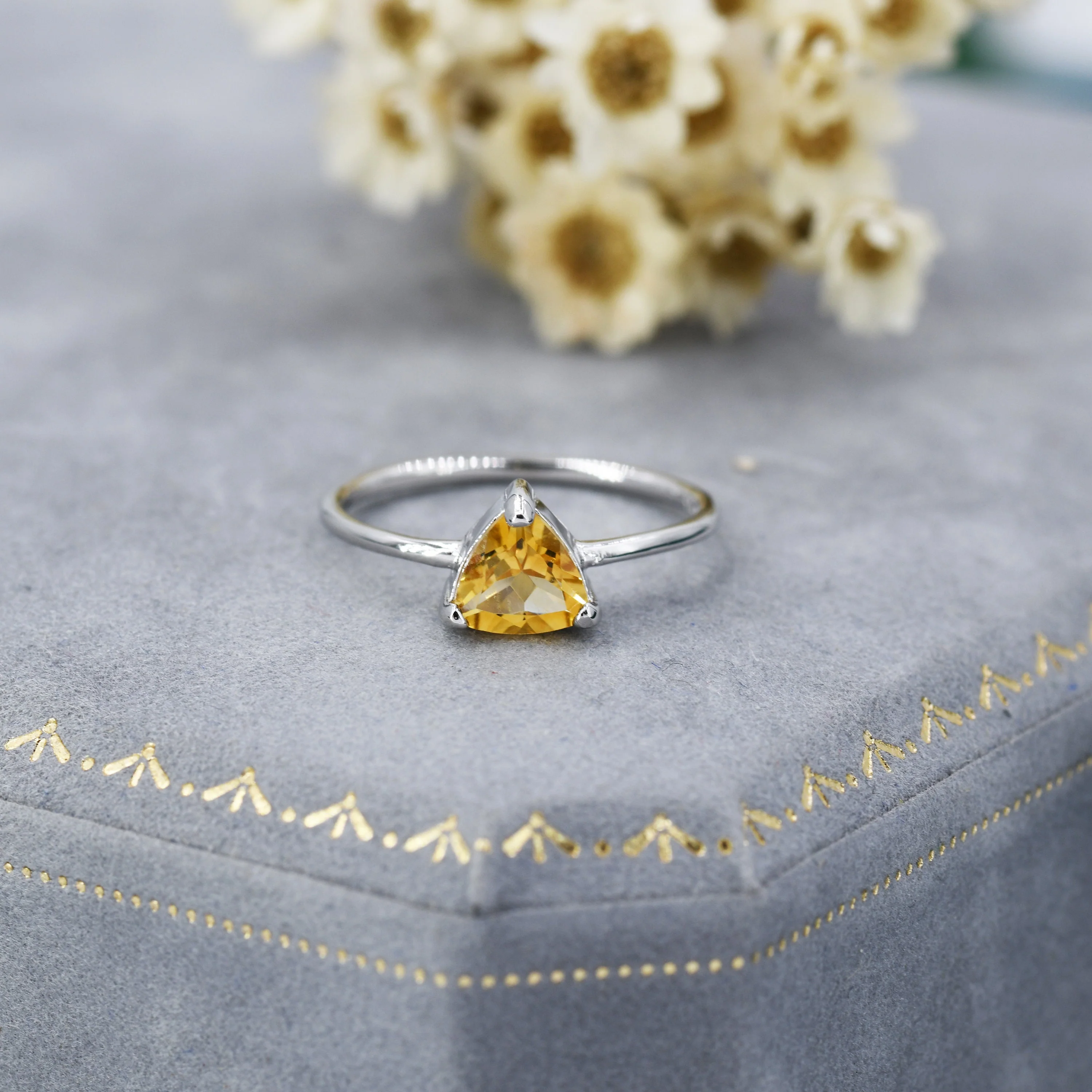Genuine Yellow Citrine Ring in Sterling Silver, Natural Trillion Cut Citrine Ring, Stacking Rings, US 5-8 - Image 2