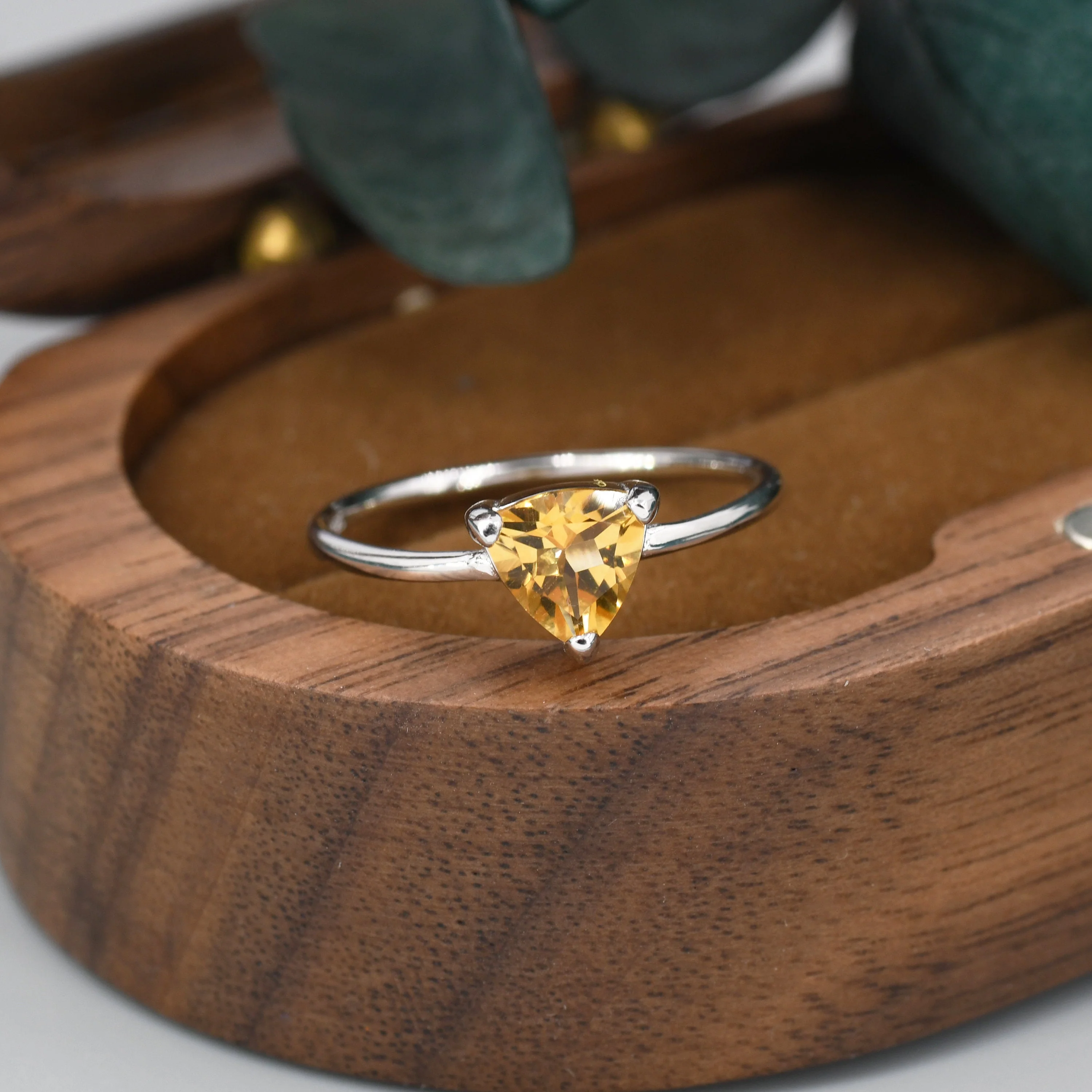 Genuine Yellow Citrine Ring in Sterling Silver, Natural Trillion Cut Citrine Ring, Stacking Rings, US 5-8 - Image 5