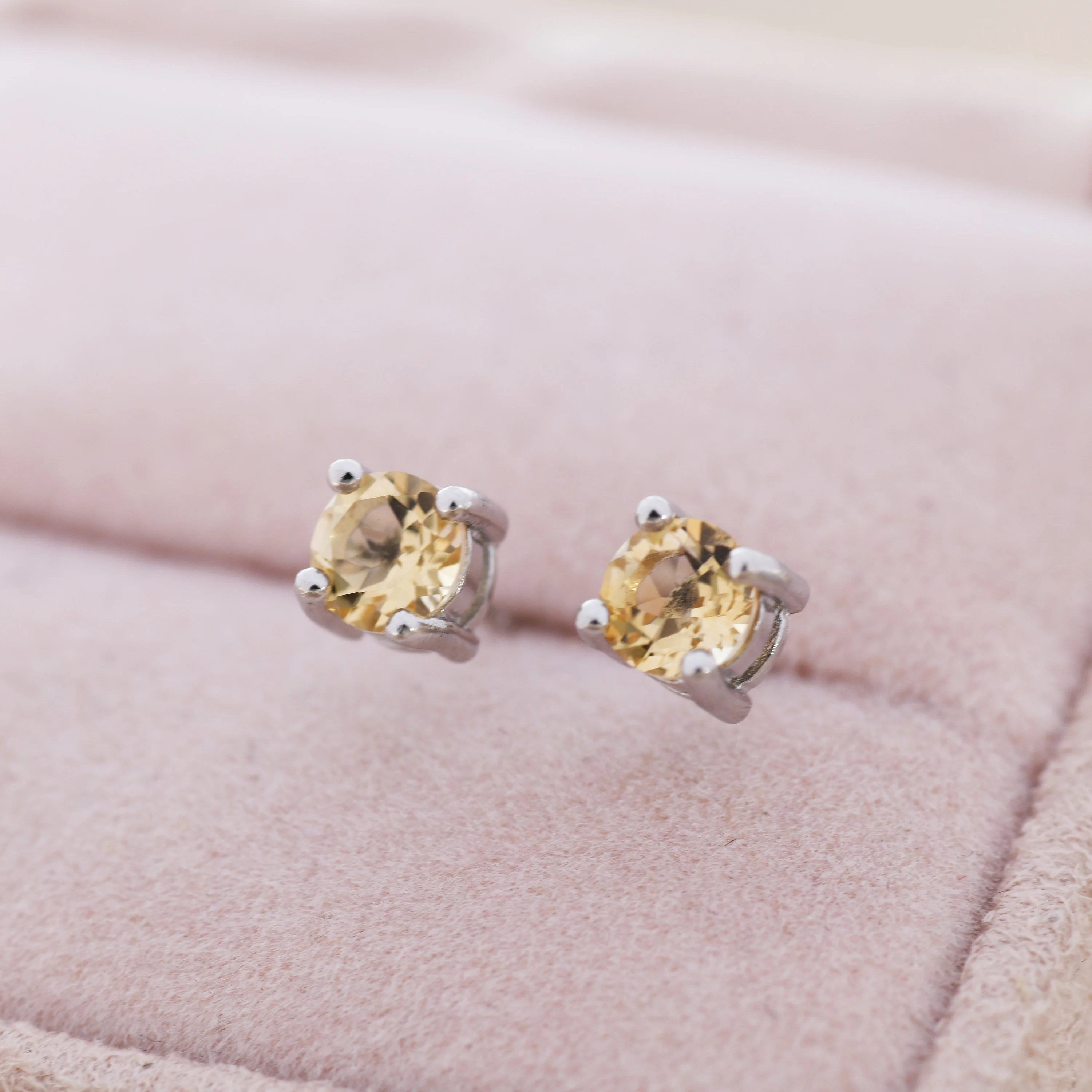 Genuine Yellow Citrine Stud Earrings in Sterling Silver, Silver or Gold, Citrine Earrings, Four Prong Citrine Crystal Earrings - Image 5
