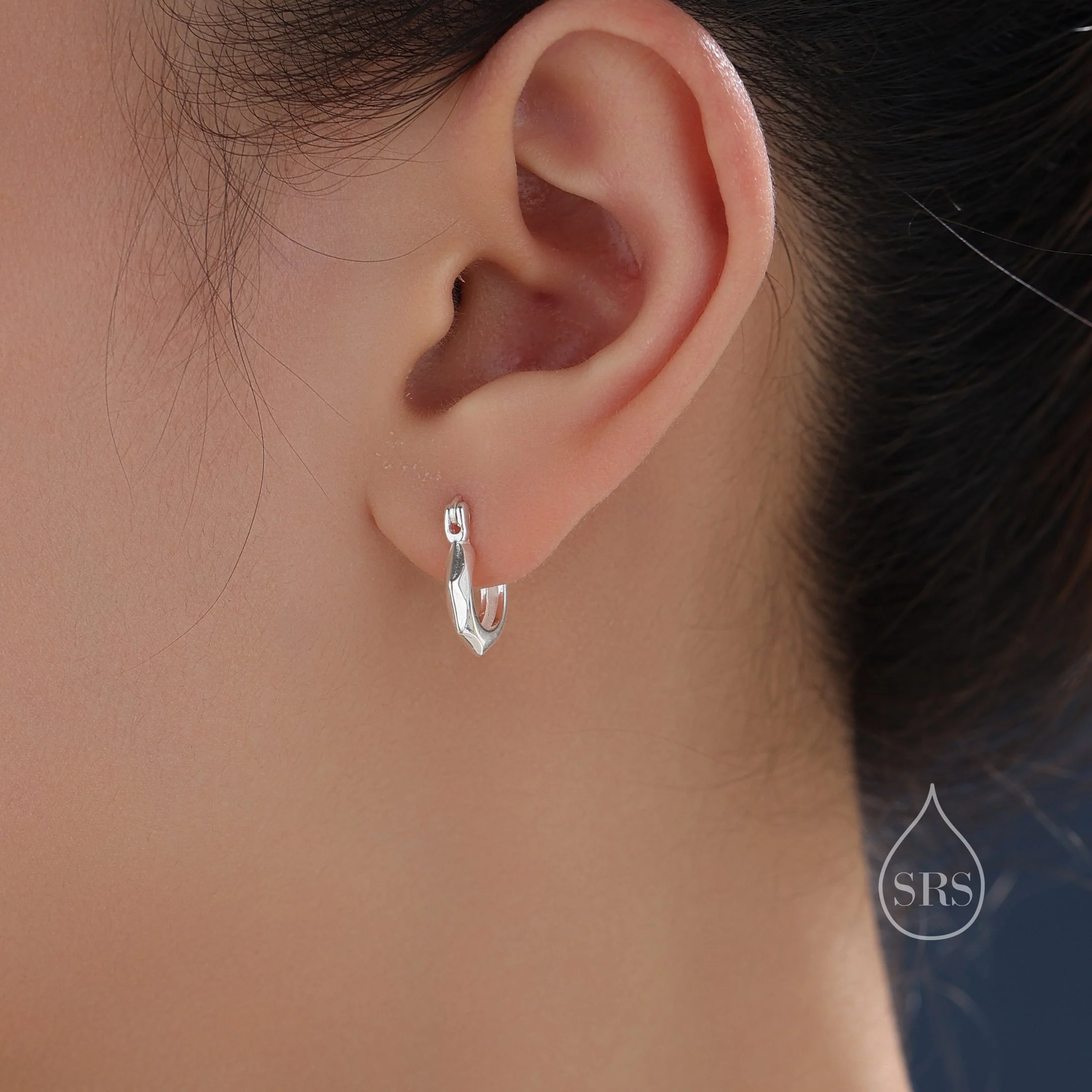 Geometric Faceted Huggie Hoops in Sterling Silver, Silver or Gold or Rose Gold, Chunky Look but Light Weight - Image 3