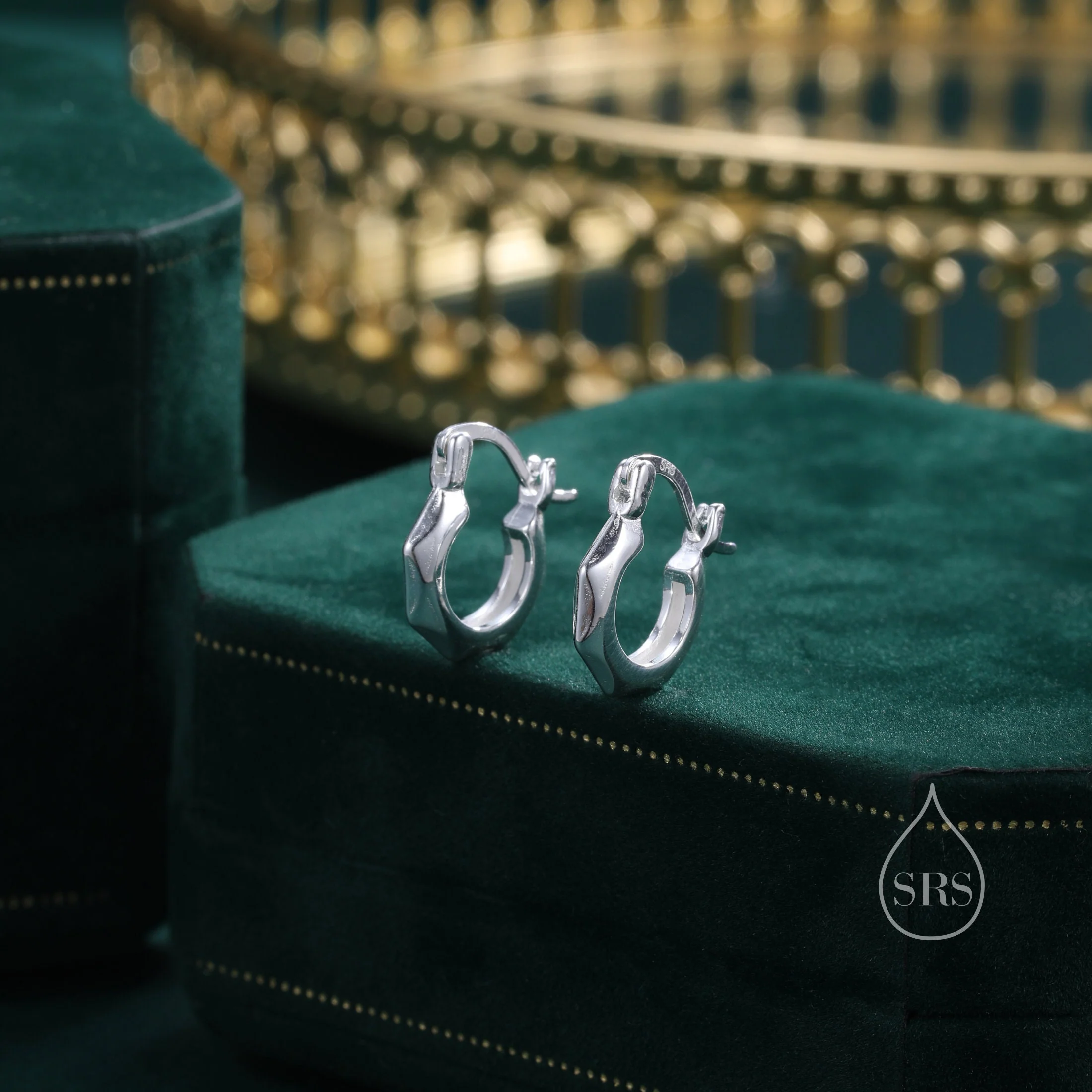 Geometric Faceted Huggie Hoops in Sterling Silver, Silver or Gold or Rose Gold, Chunky Look but Light Weight - Image 4