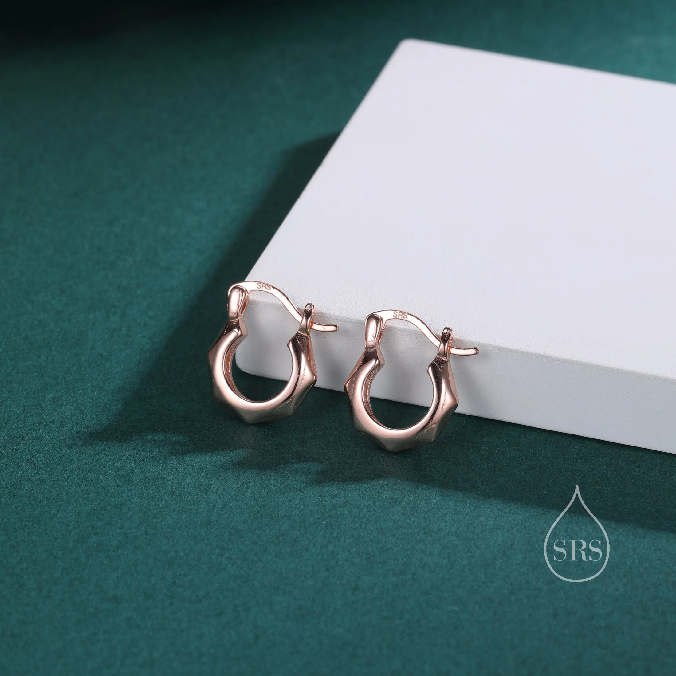 Geometric Faceted Huggie Hoops in Sterling Silver, Silver or Gold or Rose Gold, Chunky Look but Light Weight - Image 5