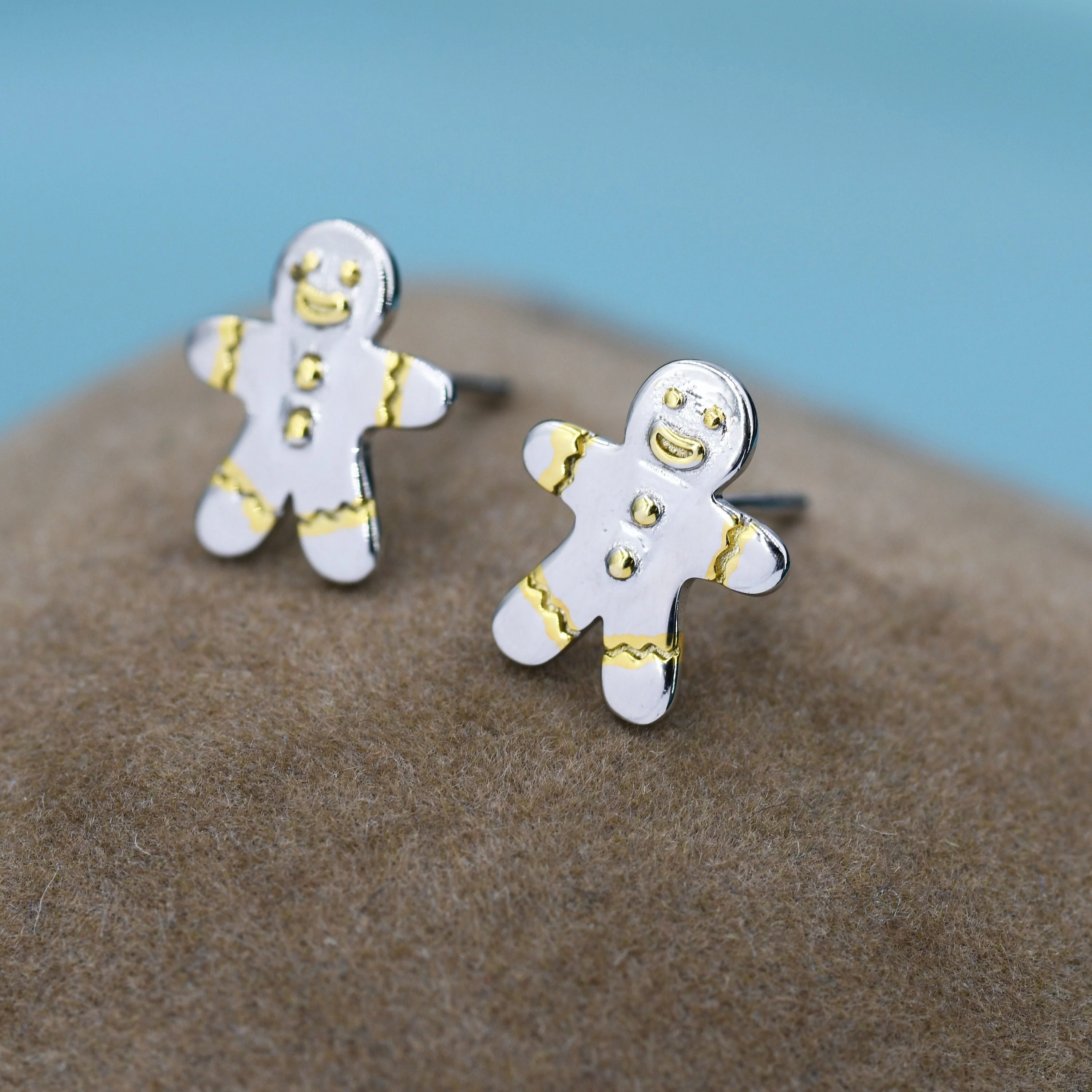 Ginger bread Man Stud Earrings in Sterling Silver, Christmas Stud, Cute Cookie Earrings, Biscuit Earrings, Food Earrings, Fun, Sweet - Image 3