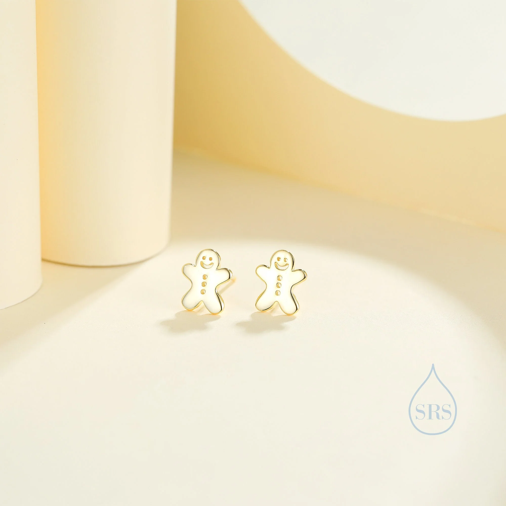 Gingerbread Man Stud Earrings in Sterling Silver, Silver, Gold or Rose Gold, Christmas Earrings, Gingerbread Man Earrings - Image 4