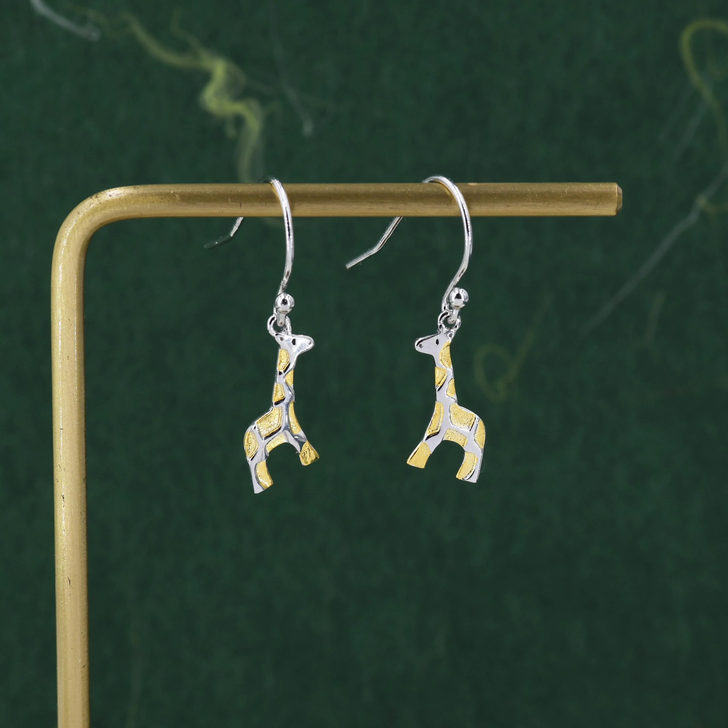 Giraffe Drop Hook Earrings in Sterling Silver, Two Tone Finish, Giraffe Dangle Earrings, Giraffe Drop Earrings - Image 5