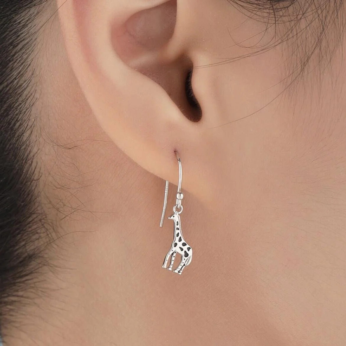 Giraffe Drop Hook Earrings in Sterling Silver, Silver or Gold or Rose Gold, Giraffe Dangle Earrings, Giraffe Drop Earrings