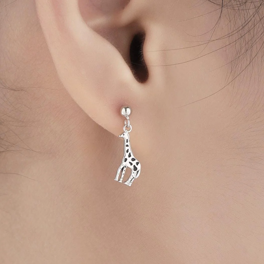 Giraffe Drop Stud Earrings in Sterling Silver, Silver or Gold, Giraffe Dangle Earrings, Giraffe Drop Earrings, Sterling Silver Giraffe - Image 2