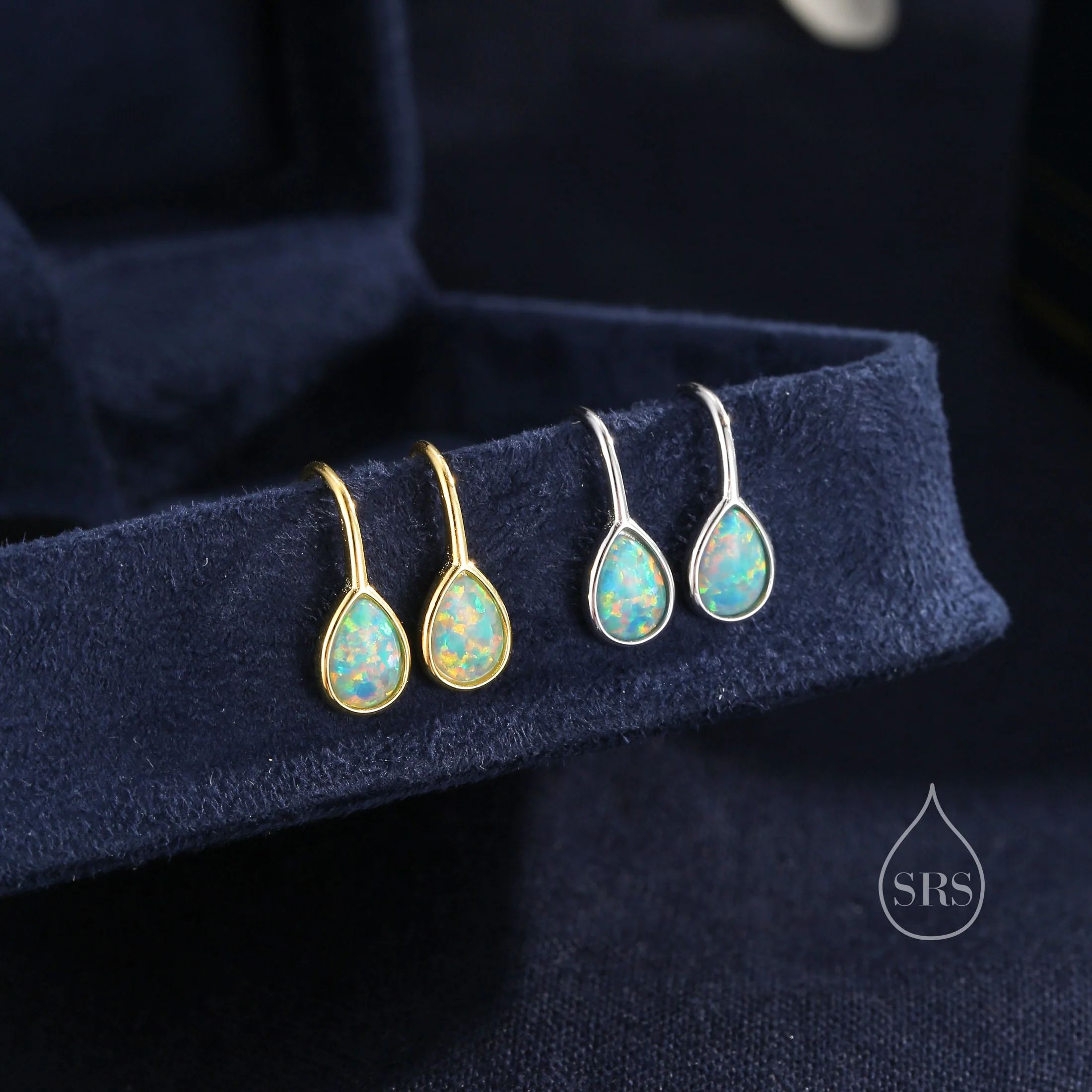 Green Opal Droplet Drop Hook Earrings in Sterling Silver, Droplet Opal Drop Earrings, Pear Shape Opal Earrings, Opal Dangle Earrings - Image 2