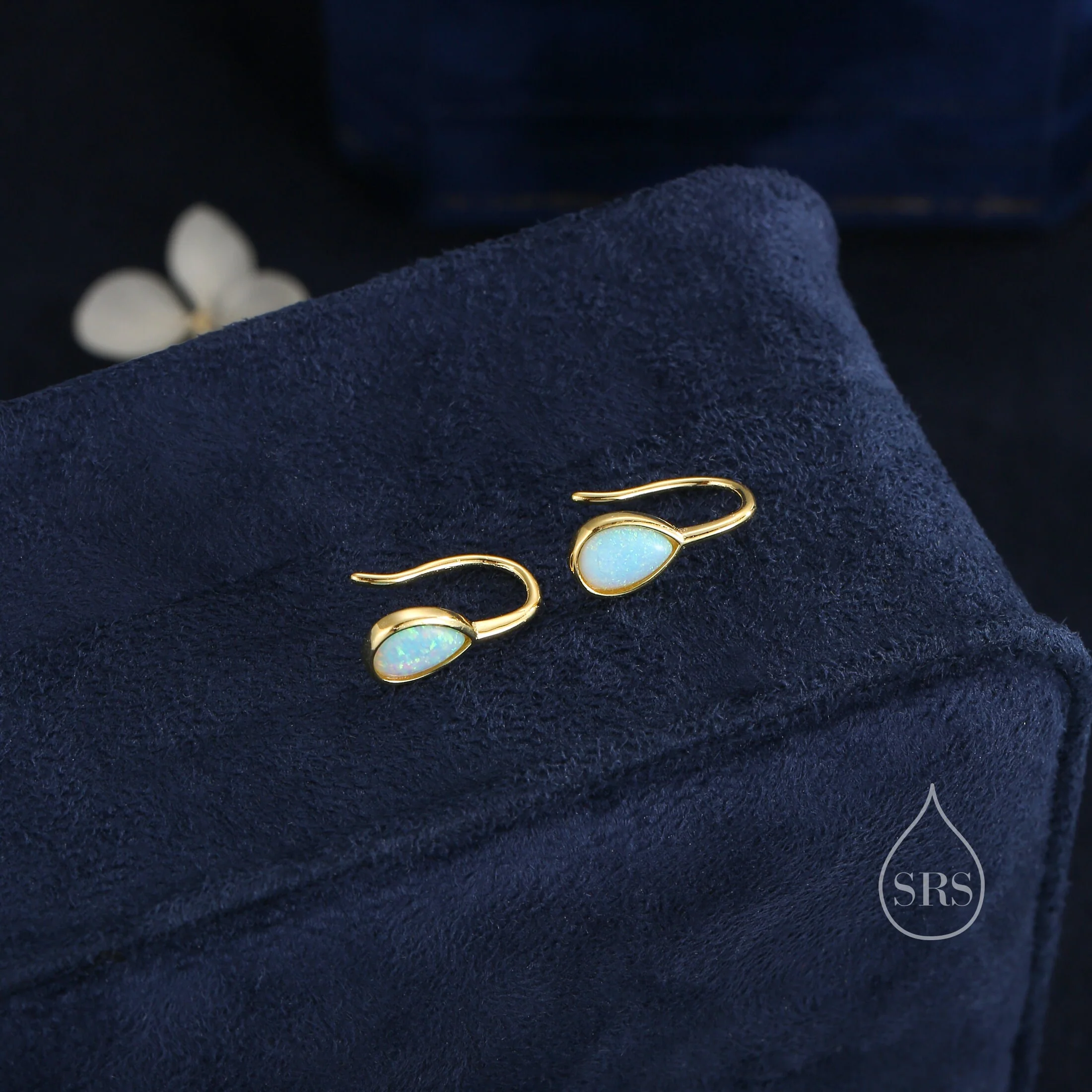 Green Opal Droplet Drop Hook Earrings in Sterling Silver, Droplet Opal Drop Earrings, Pear Shape Opal Earrings, Opal Dangle Earrings - Image 6