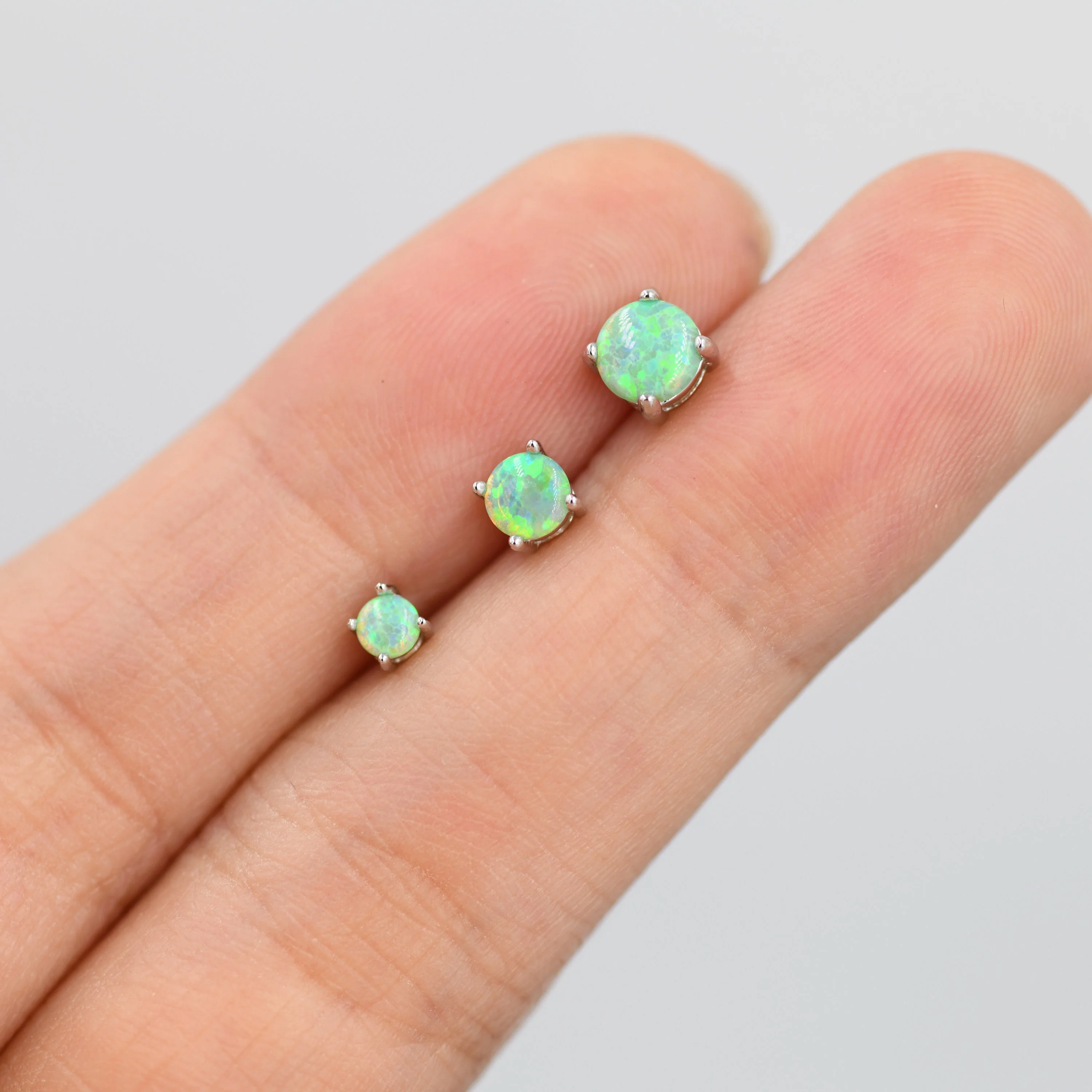 Green Opal Stud Earrings in Sterling Silver - 3 sizes 3mm 4mm 5mm - Lab Opal Stud Earrings - Semi Precious Gemstone - Image 4