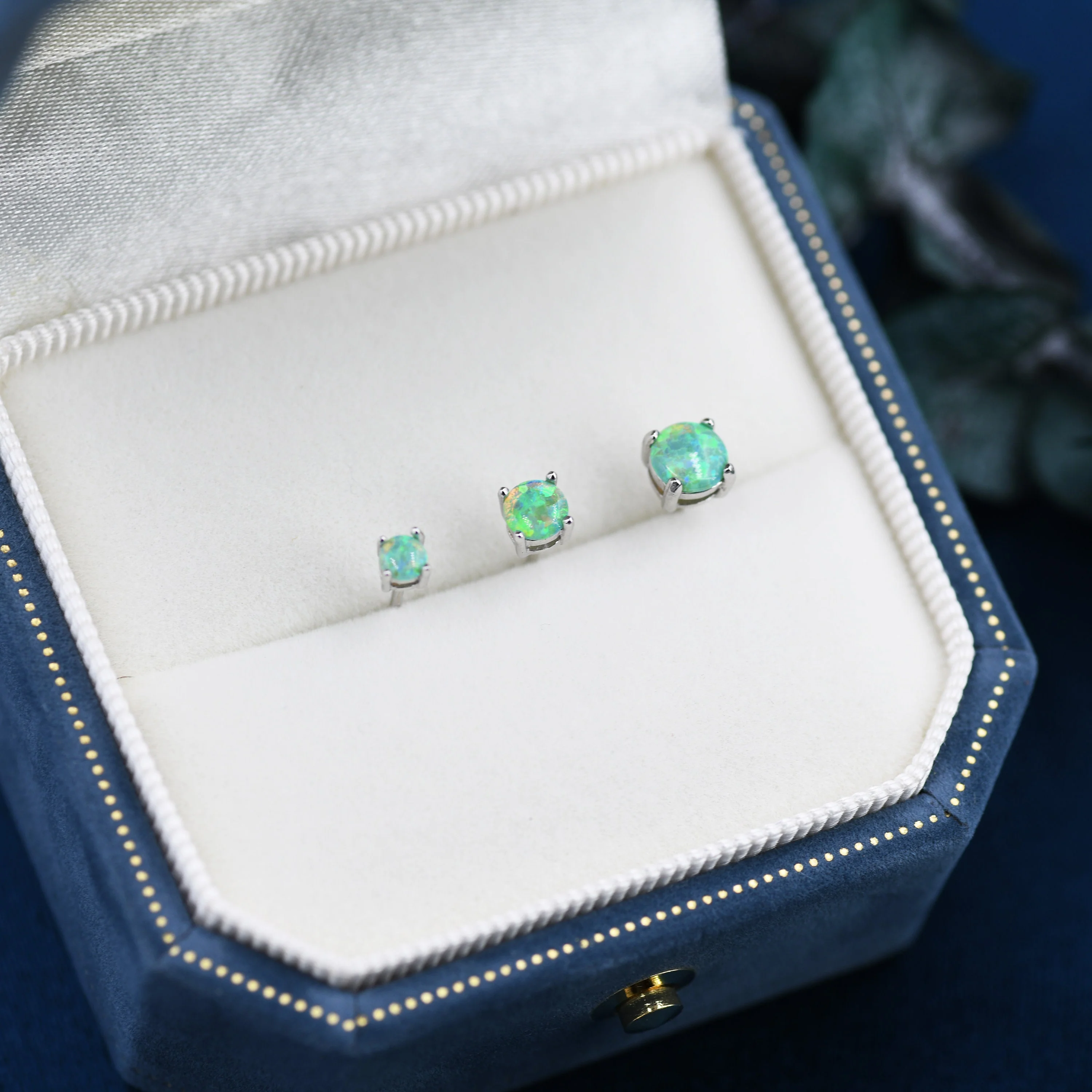 Green Opal Stud Earrings in Sterling Silver - 3 sizes 3mm 4mm 5mm - Lab Opal Stud Earrings - Semi Precious Gemstone - Image 5