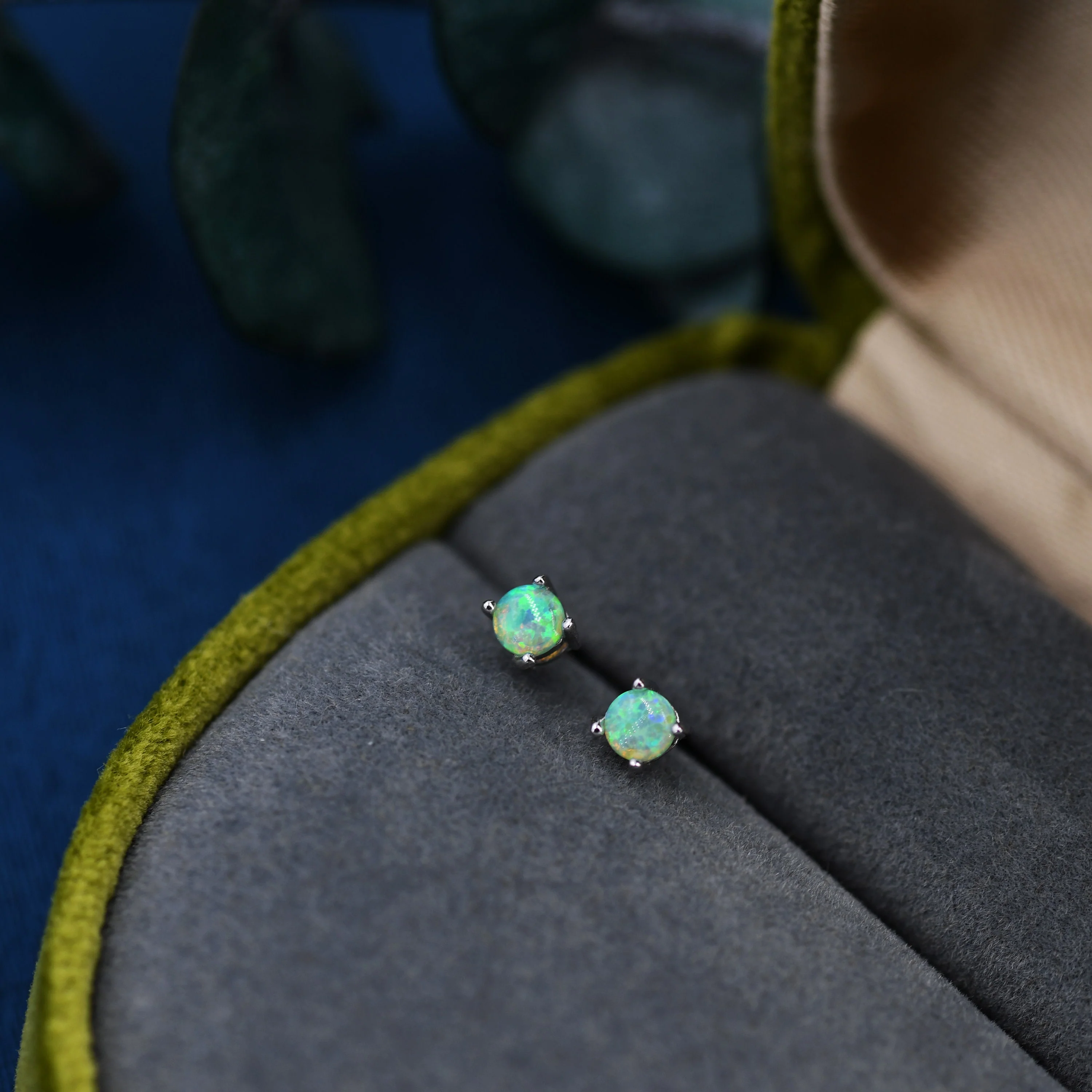 Green Opal Stud Earrings in Sterling Silver - 3 sizes 3mm 4mm 5mm - Lab Opal Stud Earrings - Semi Precious Gemstone - Image 7